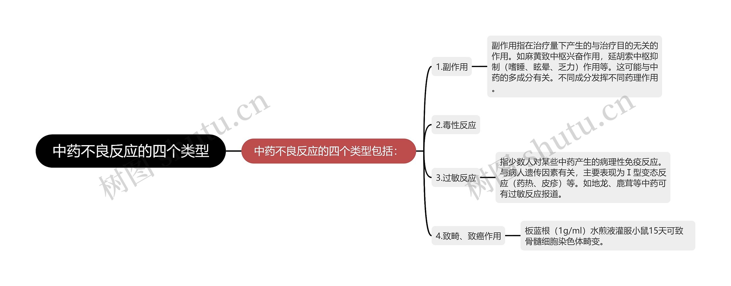 中药不良反应的四个类型思维导图