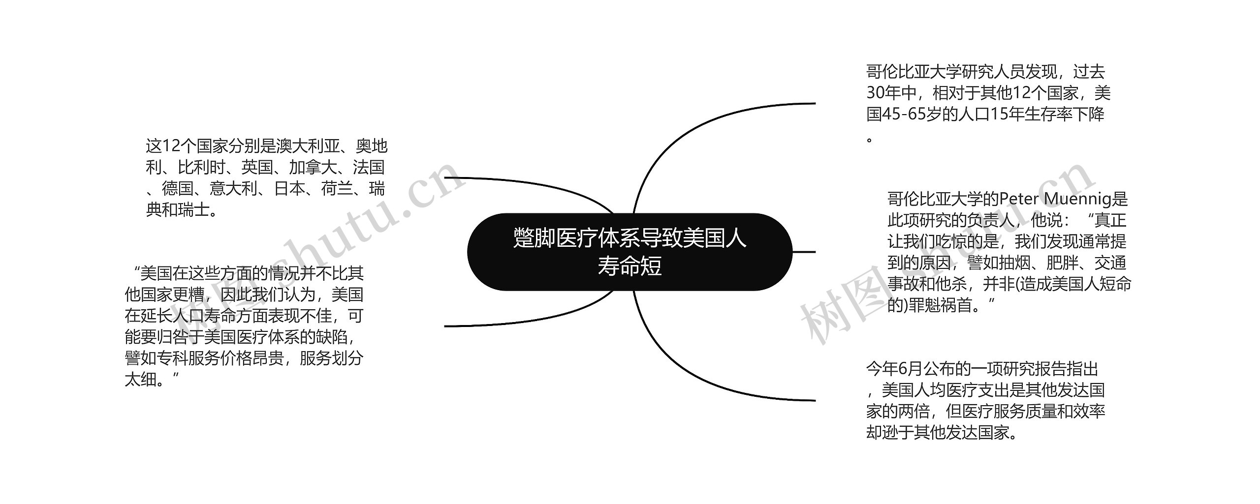 蹩脚医疗体系导致美国人寿命短思维导图