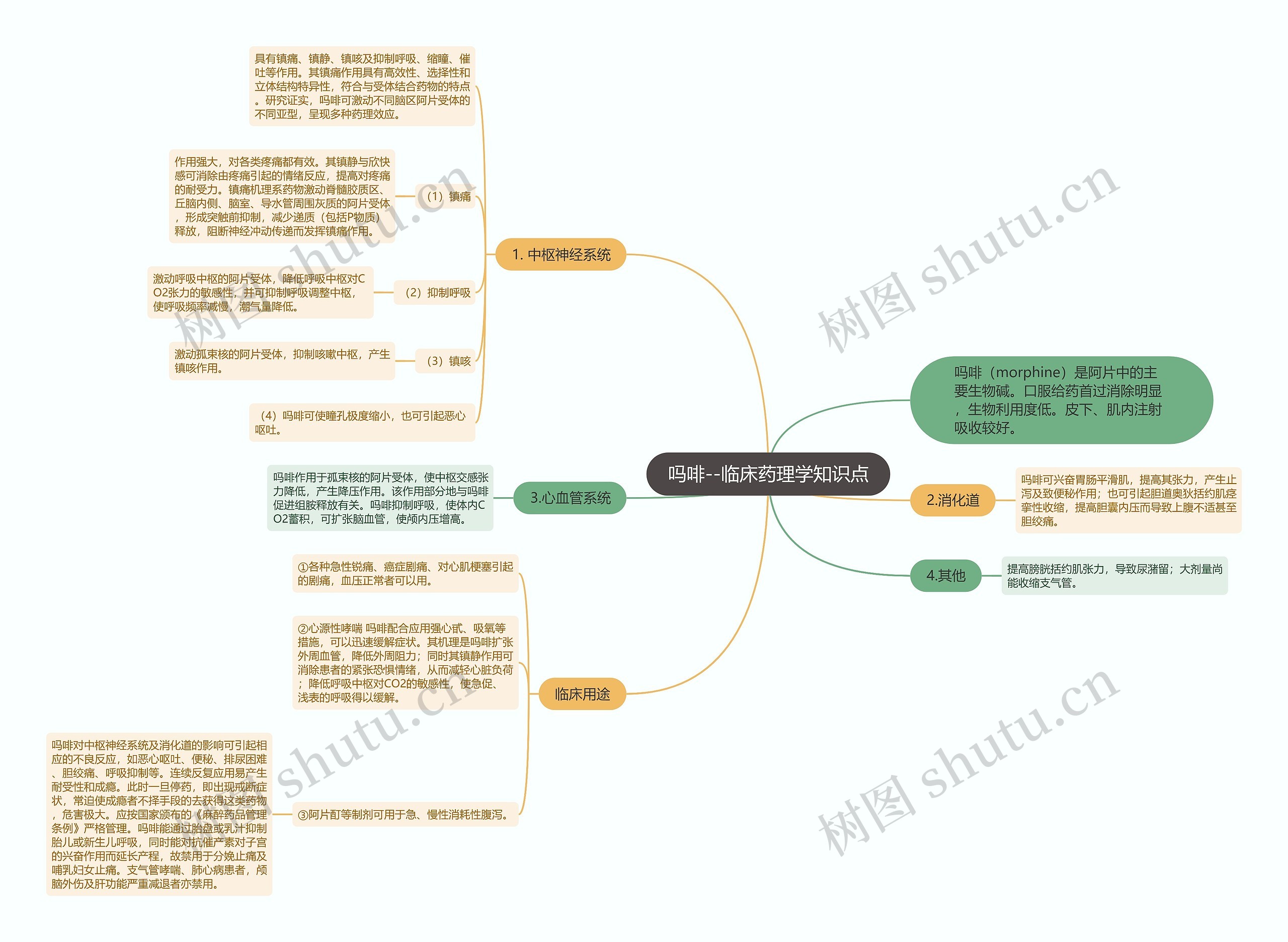 吗啡--临床药理学知识点思维导图