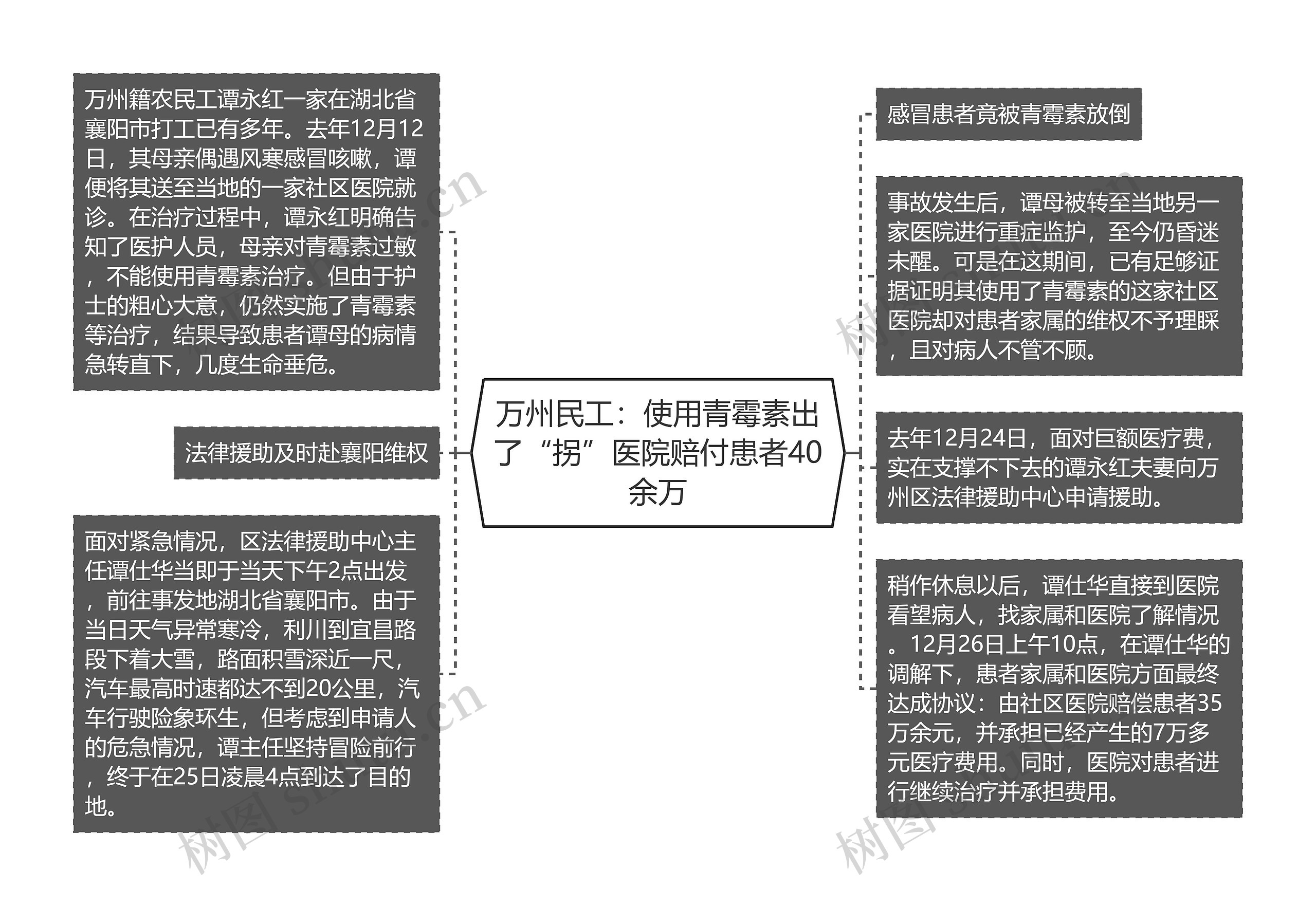 万州民工：使用青霉素出了“拐”医院赔付患者40余万思维导图