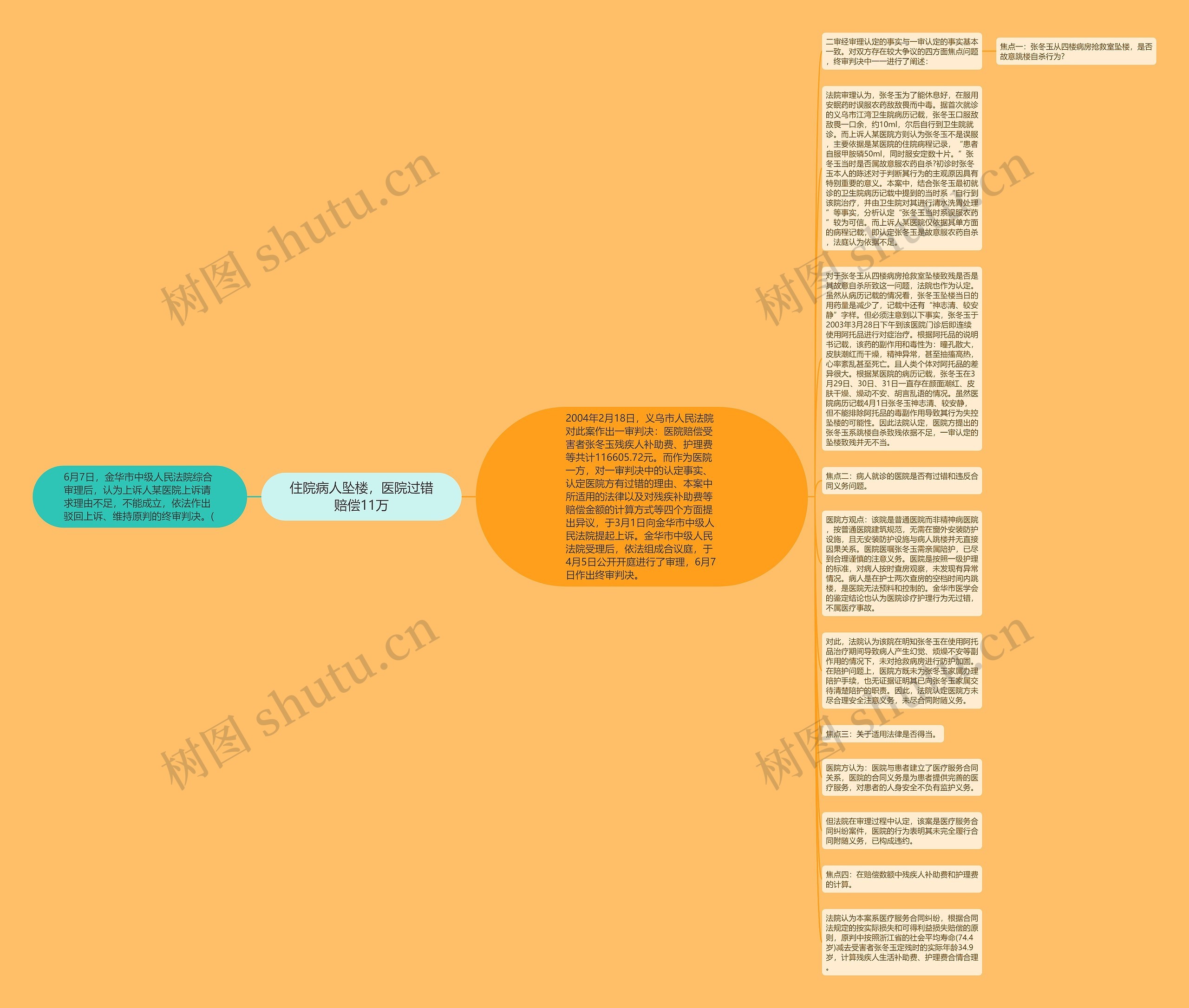 住院病人坠楼，医院过错赔偿11万思维导图