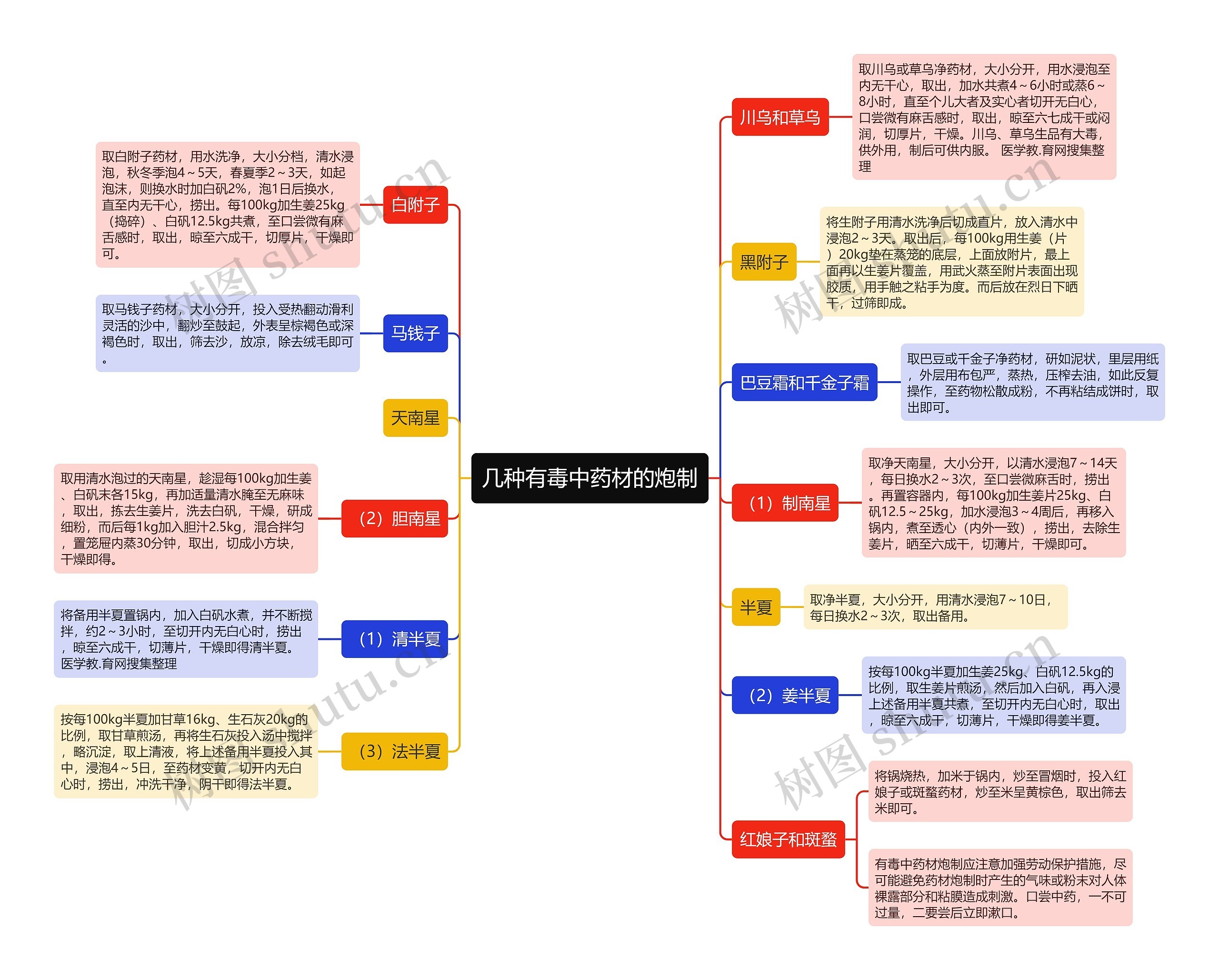 几种有毒中药材的炮制思维导图