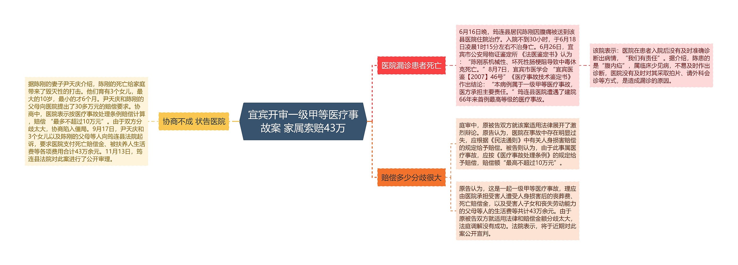 宜宾开审一级甲等医疗事故案 家属索赔43万思维导图