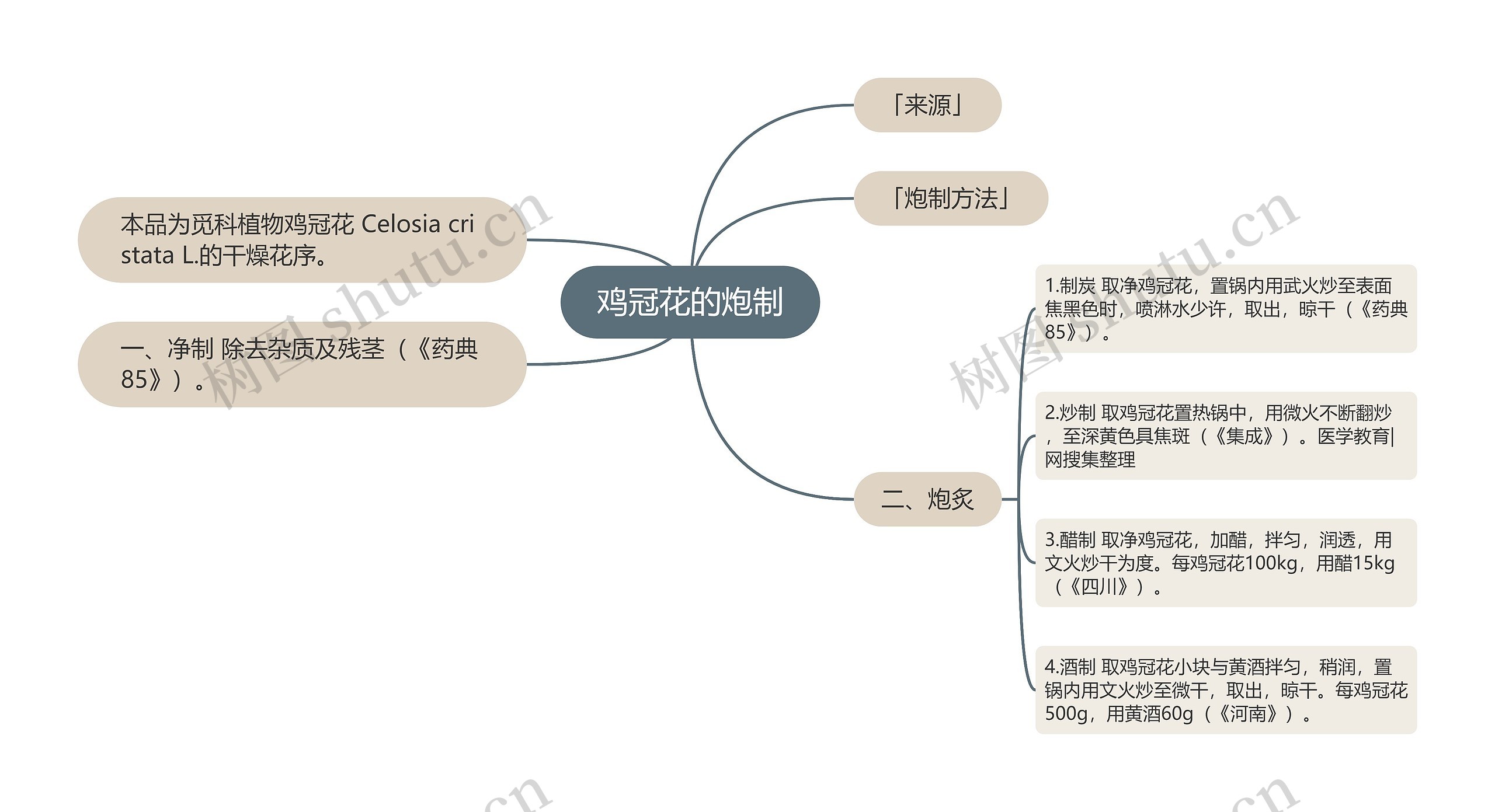 鸡冠花的炮制思维导图