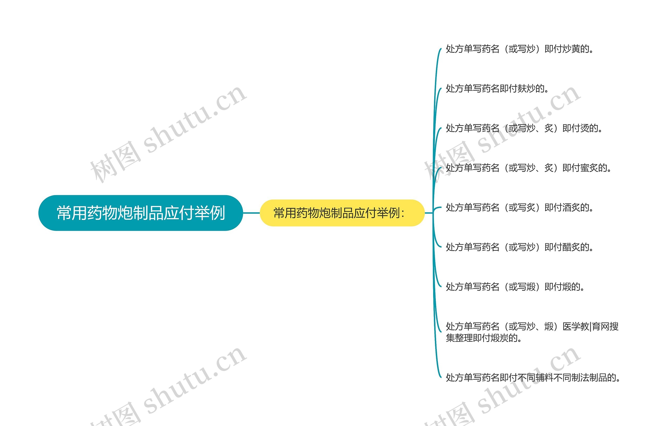 常用药物炮制品应付举例思维导图