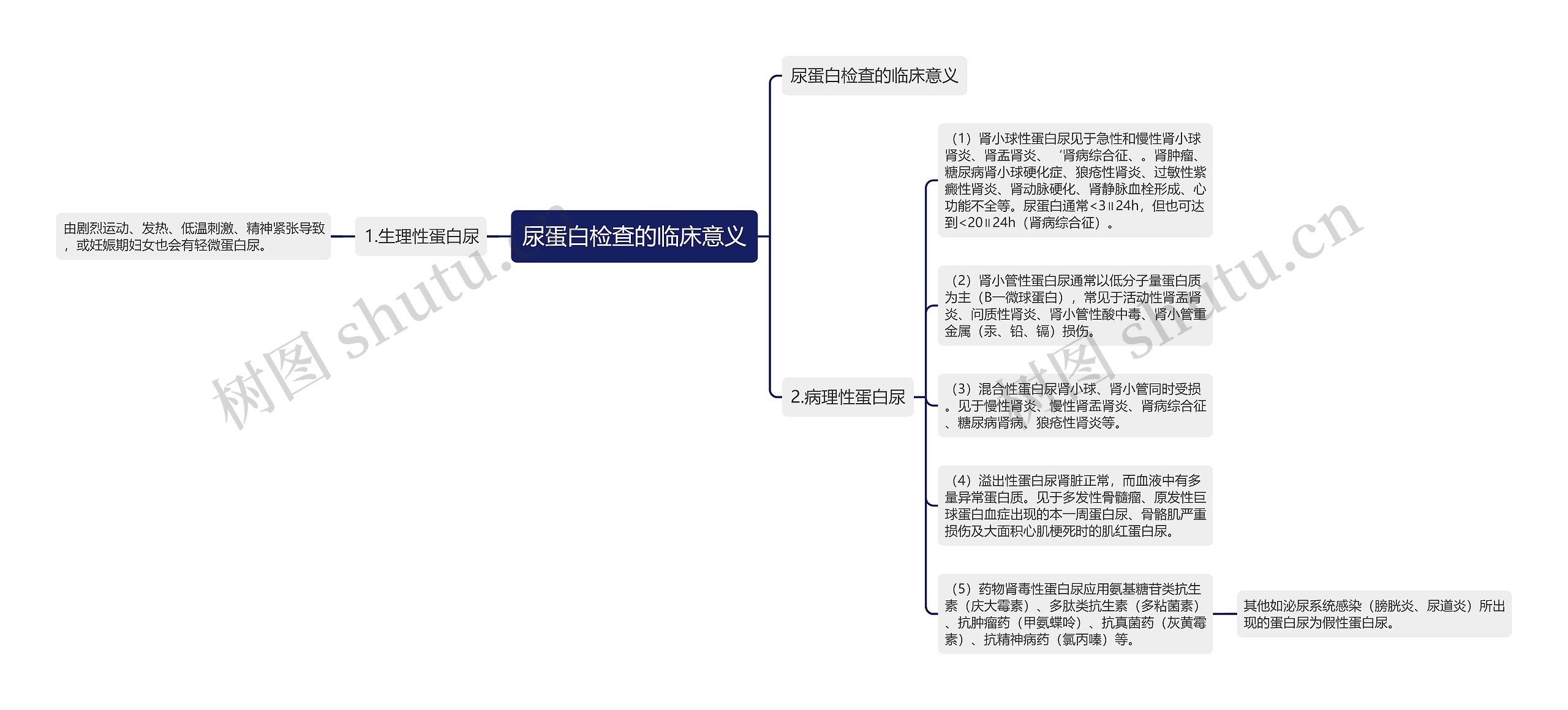 尿蛋白检查的临床意义思维导图