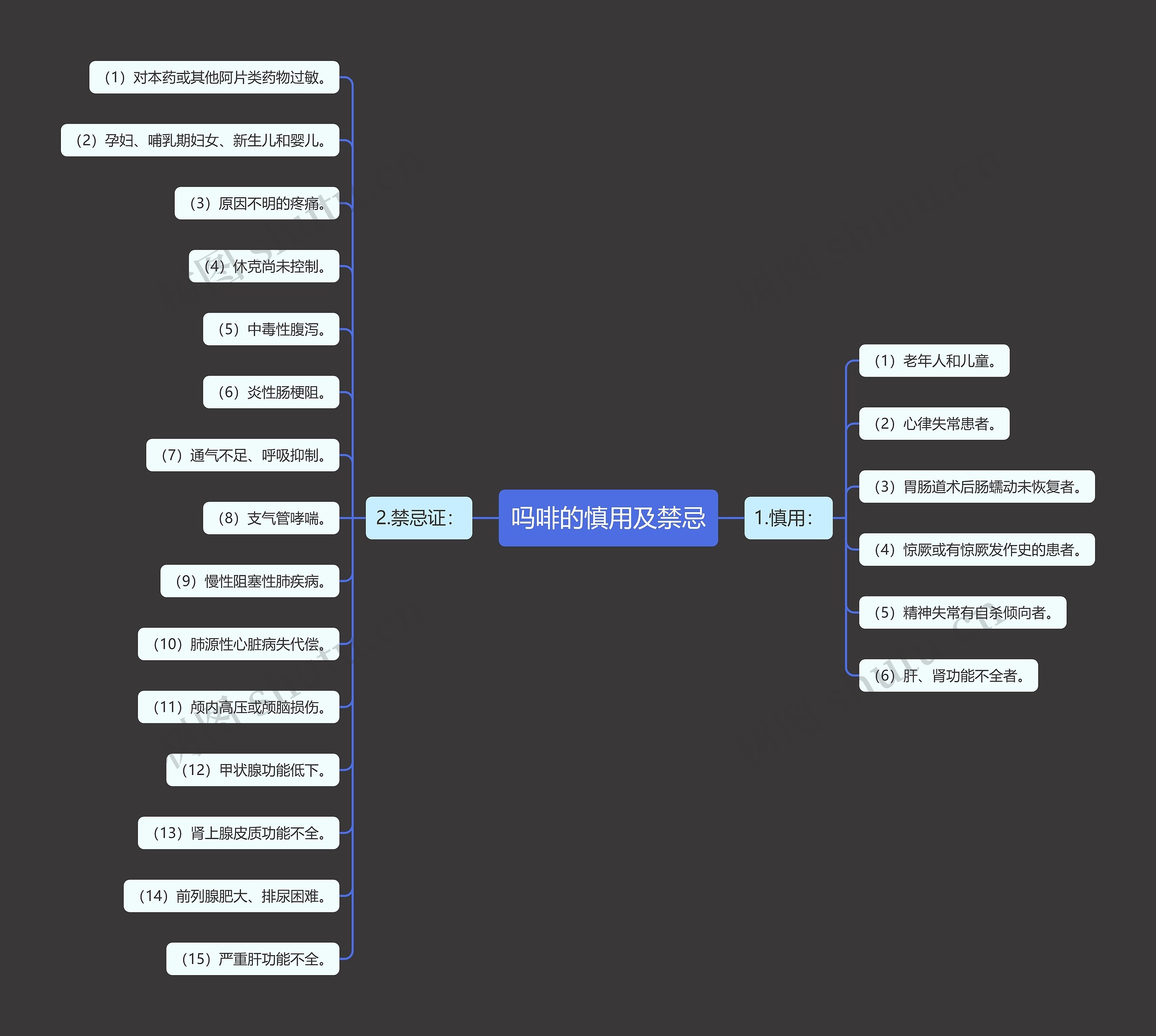吗啡的慎用及禁忌思维导图