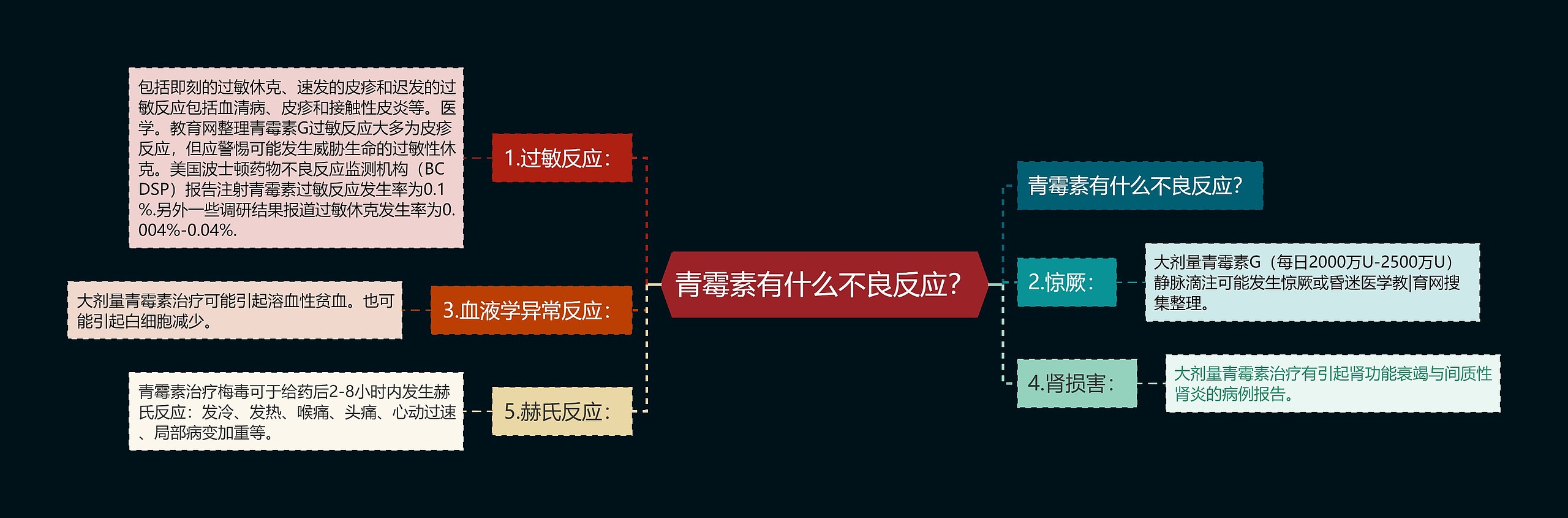 青霉素有什么不良反应？思维导图