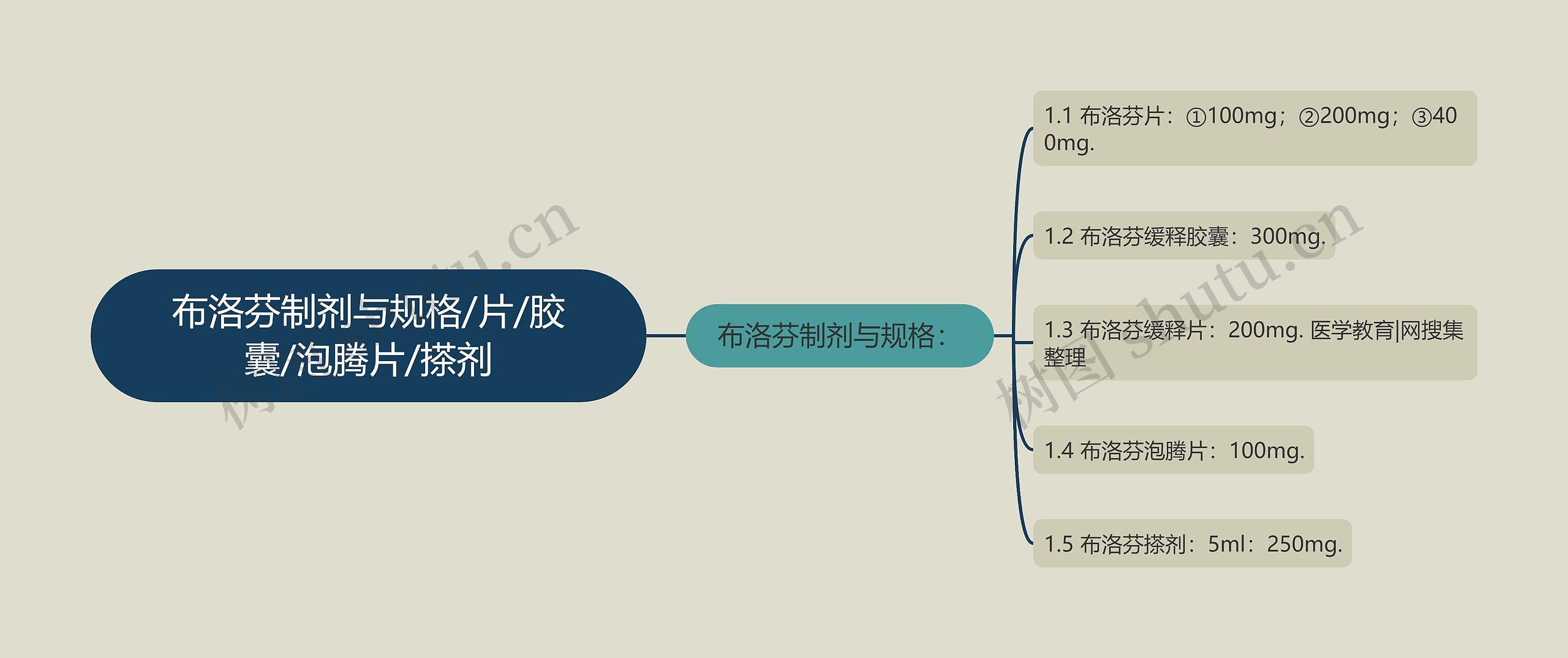 布洛芬制剂与规格/片/胶囊/泡腾片/搽剂思维导图