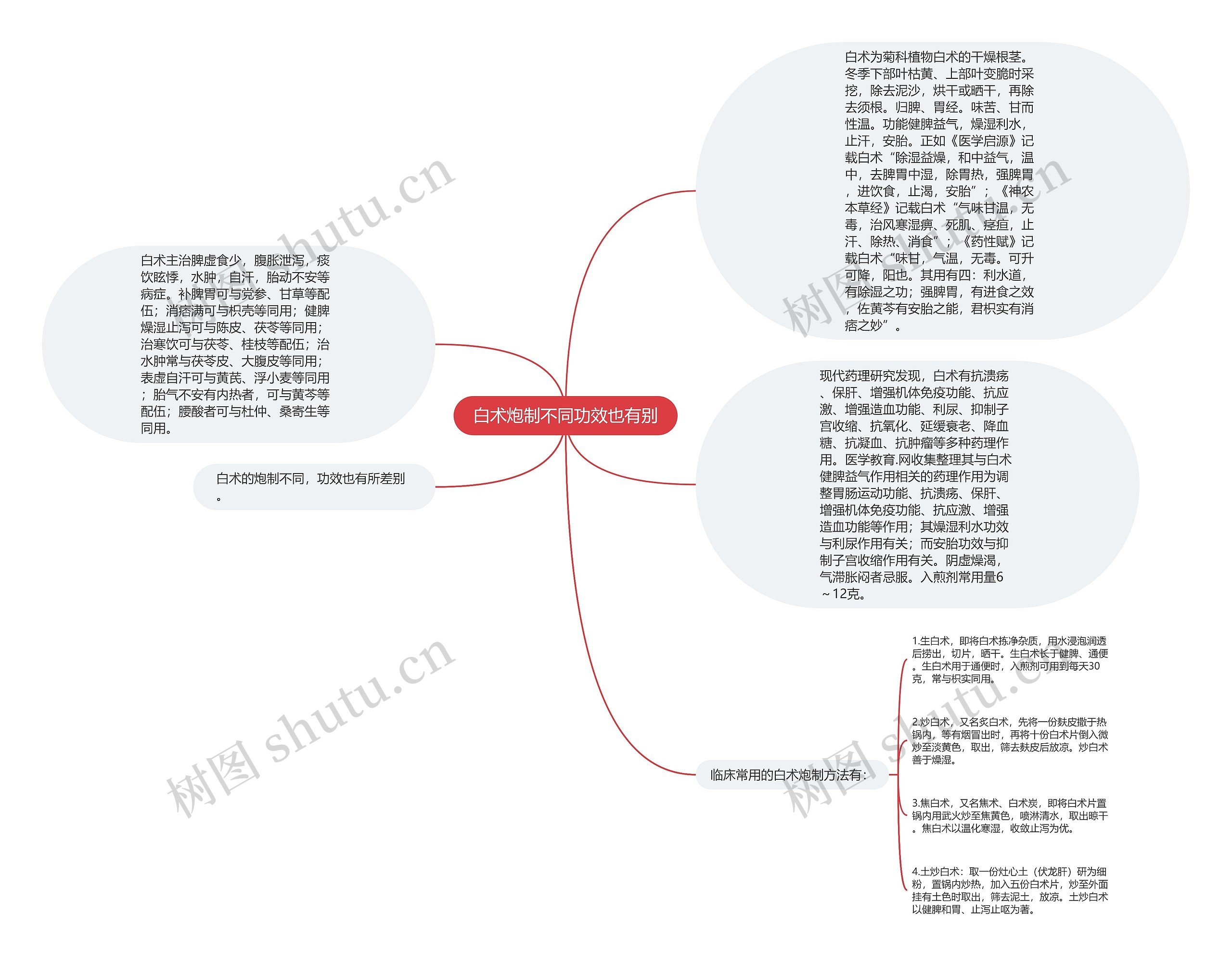 白术炮制不同功效也有别思维导图