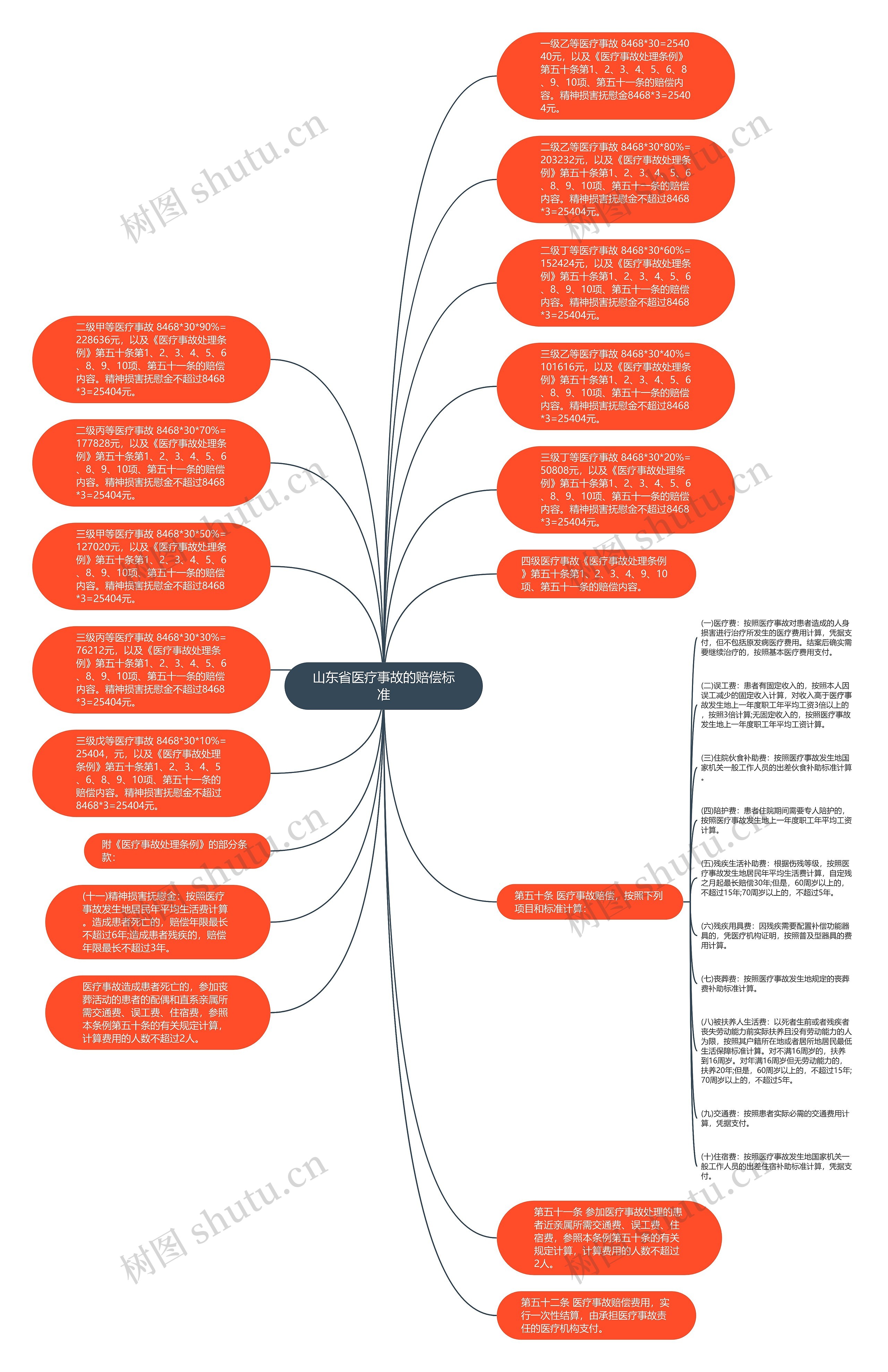 山东省医疗事故的赔偿标准思维导图