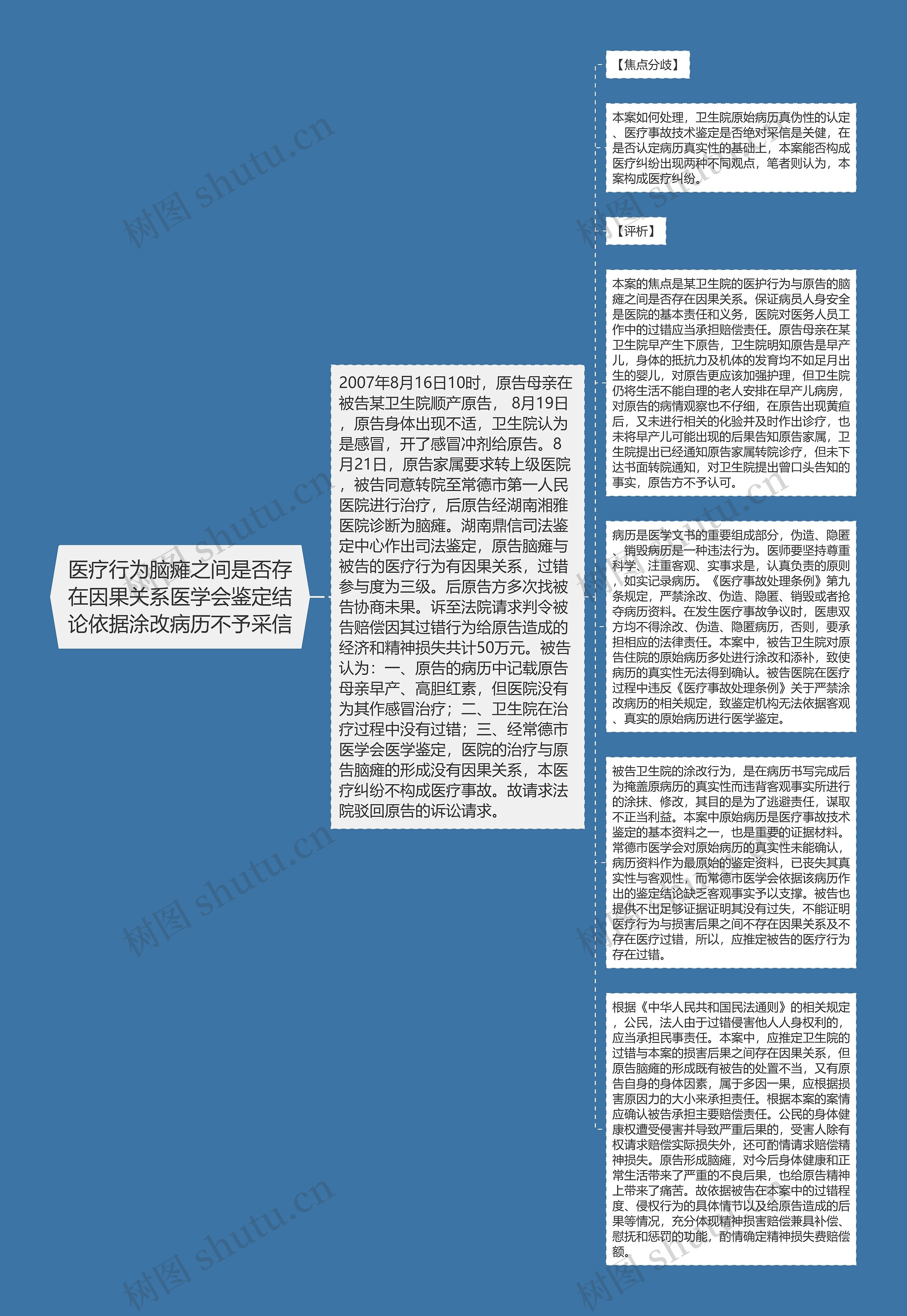 医疗行为脑瘫之间是否存在因果关系医学会鉴定结论依据涂改病历不予采信思维导图