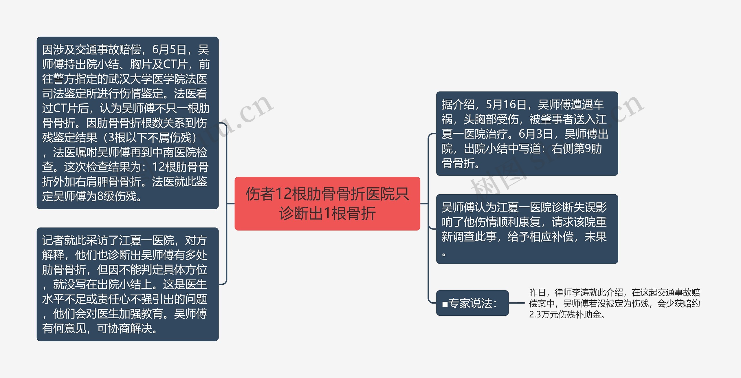 伤者12根肋骨骨折医院只诊断出1根骨折思维导图