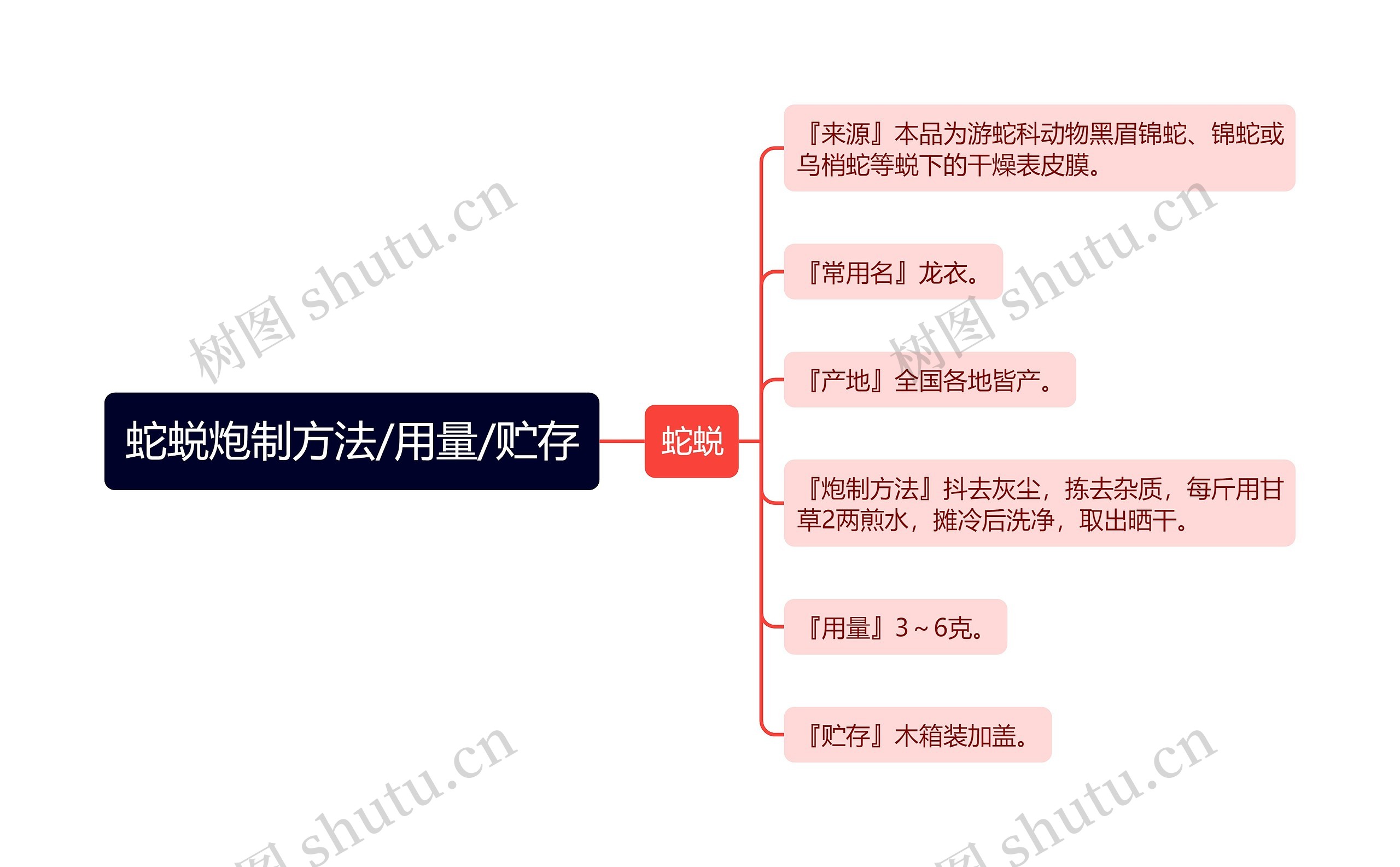 蛇蜕炮制方法/用量/贮存思维导图