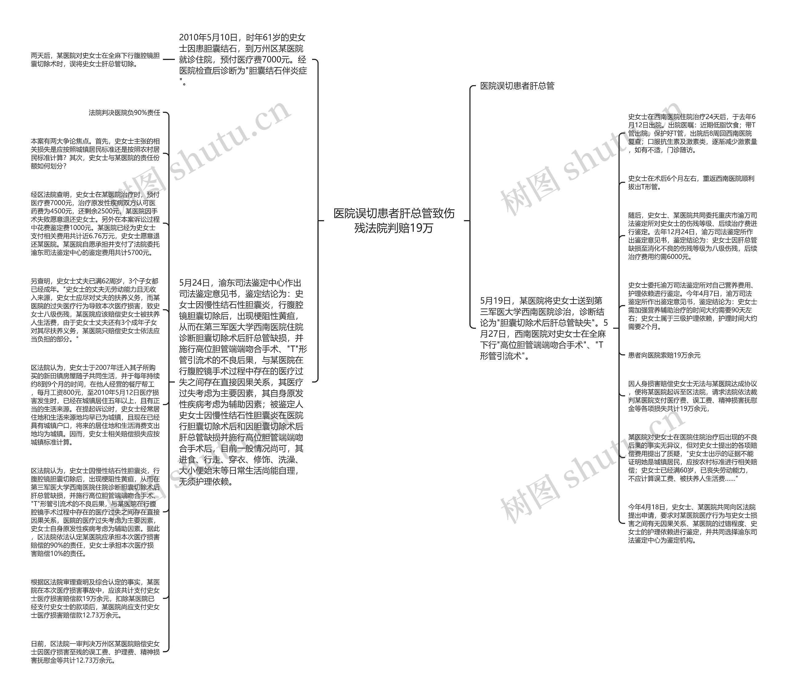 医院误切患者肝总管致伤残法院判赔19万思维导图