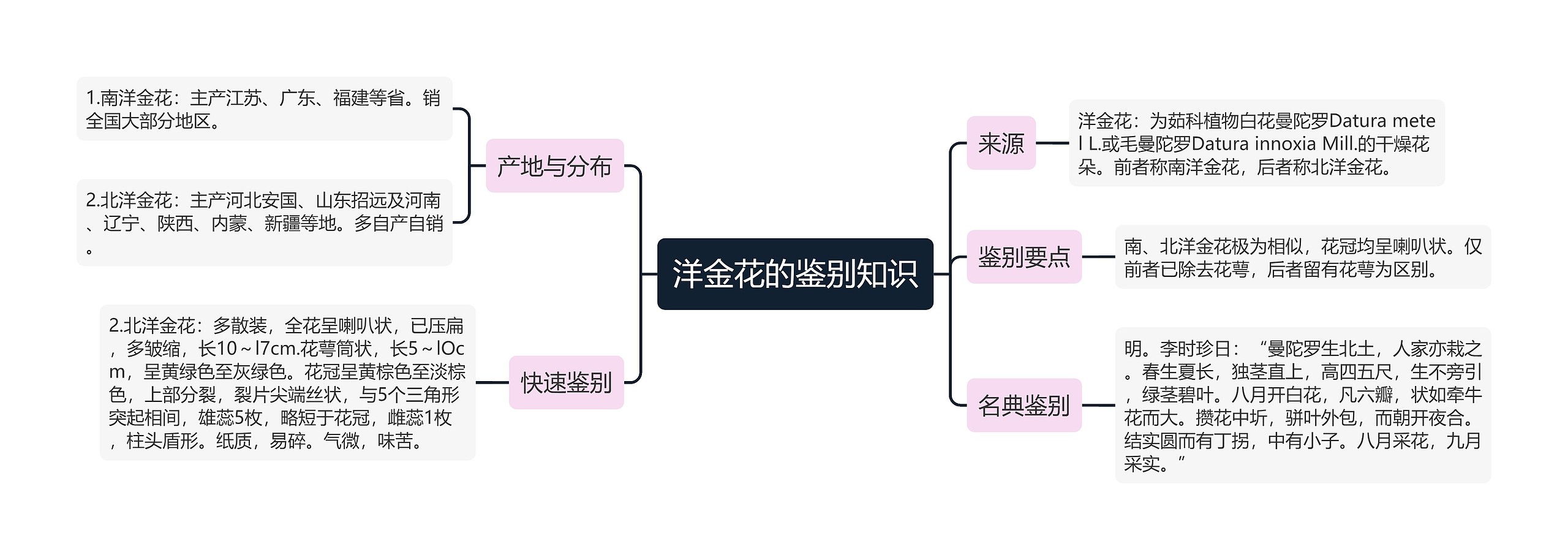 洋金花的鉴别知识思维导图