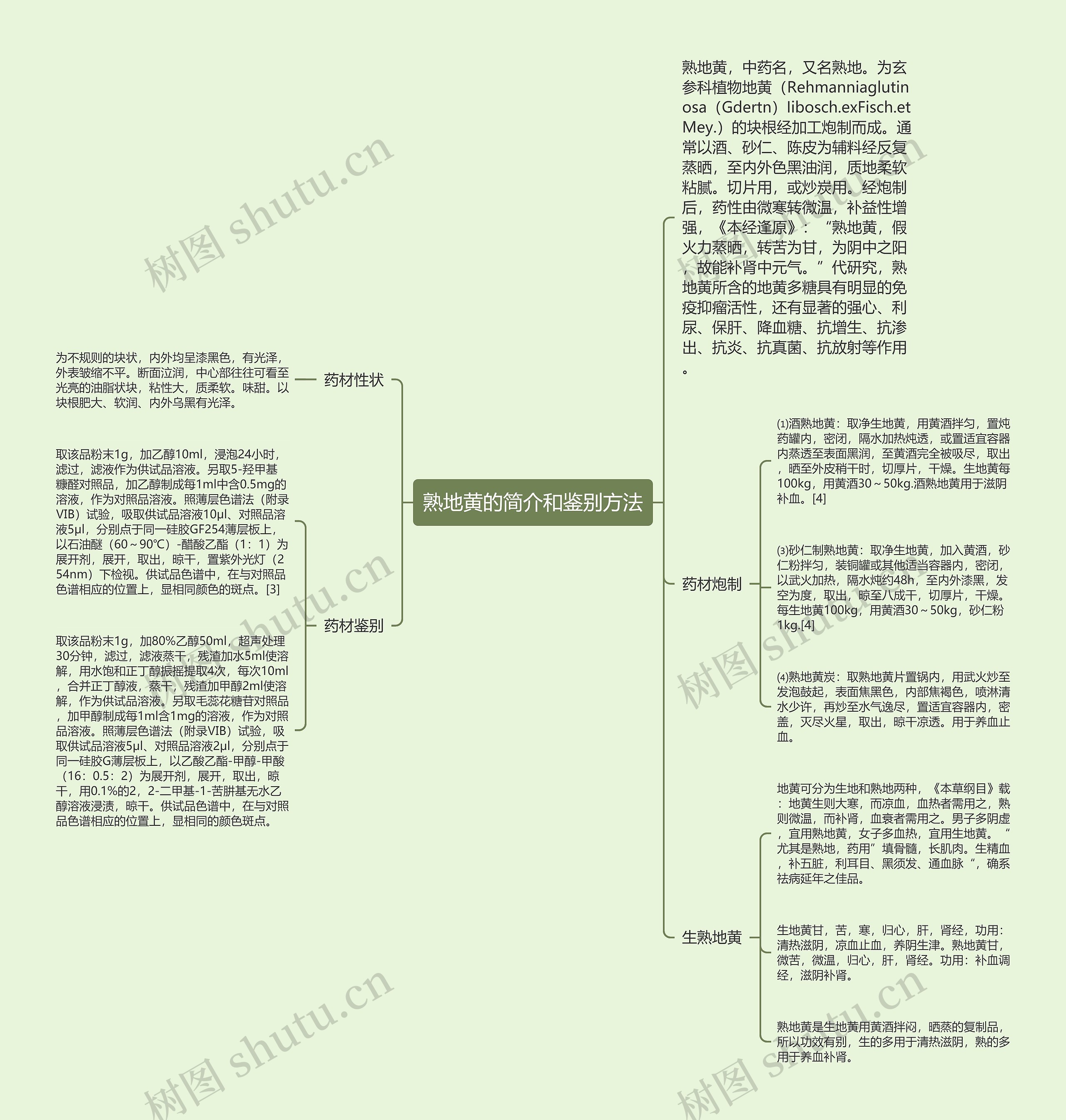 熟地黄的简介和鉴别方法思维导图