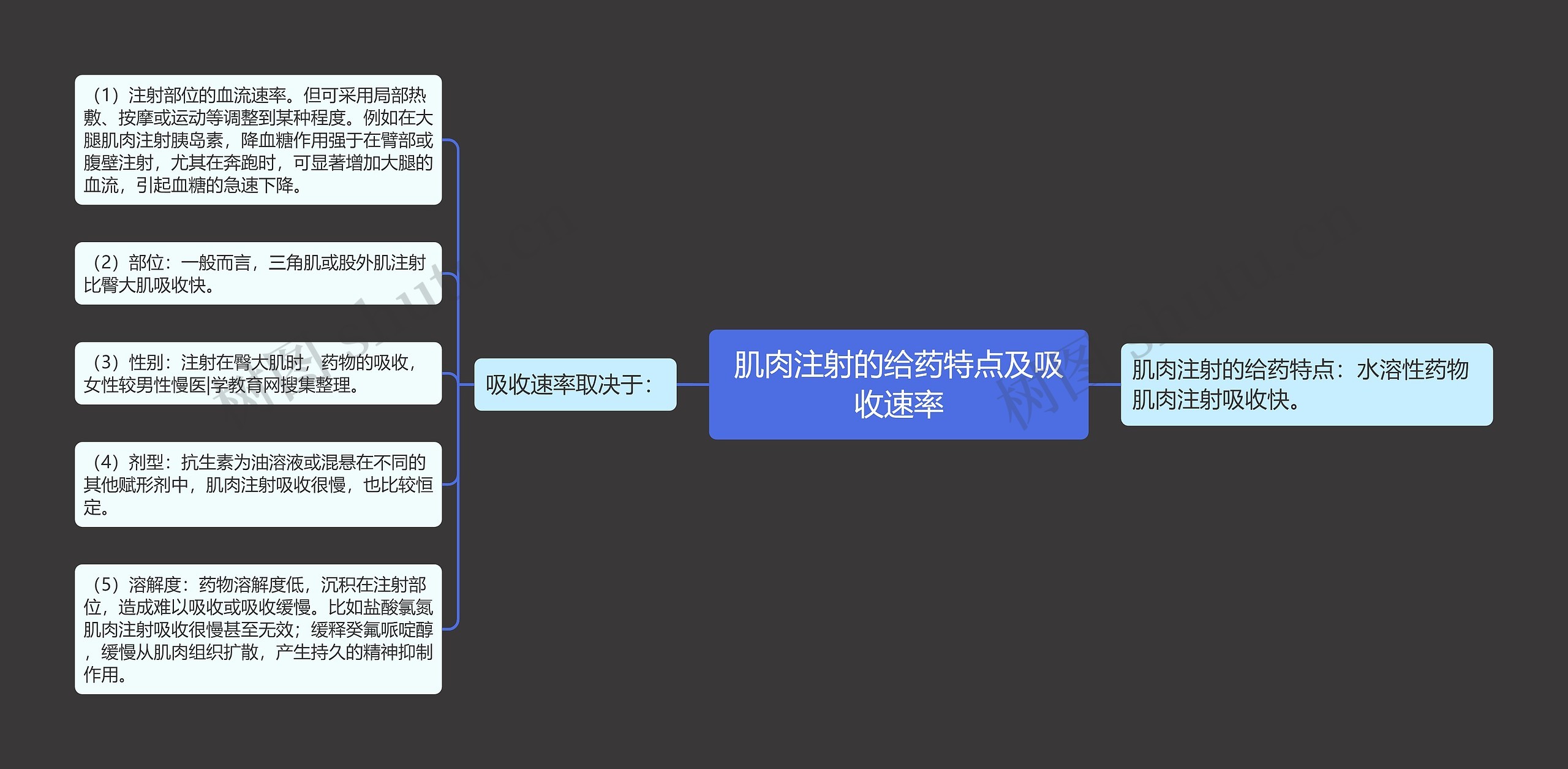 肌肉注射的给药特点及吸收速率思维导图