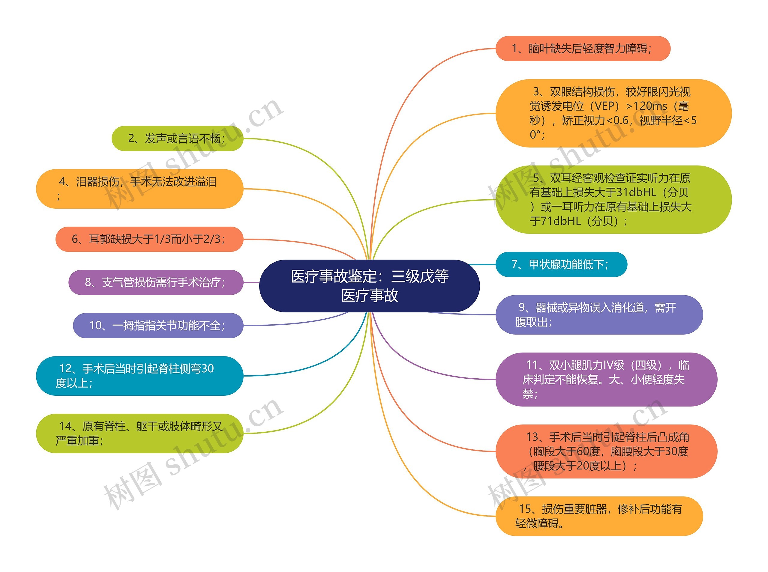 医疗事故鉴定：三级戊等医疗事故思维导图