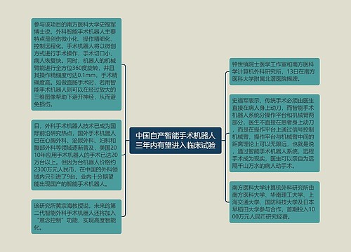 中国自产智能手术机器人三年内有望进入临床试验