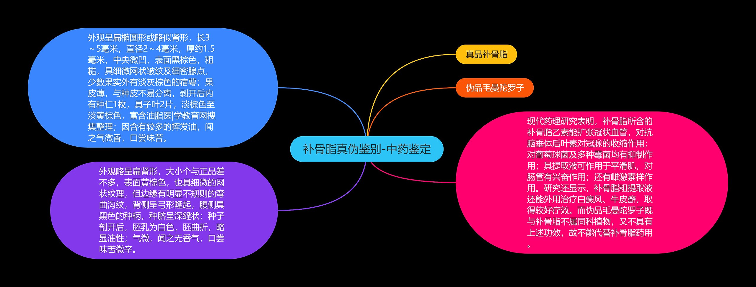 补骨脂真伪鉴别-中药鉴定思维导图