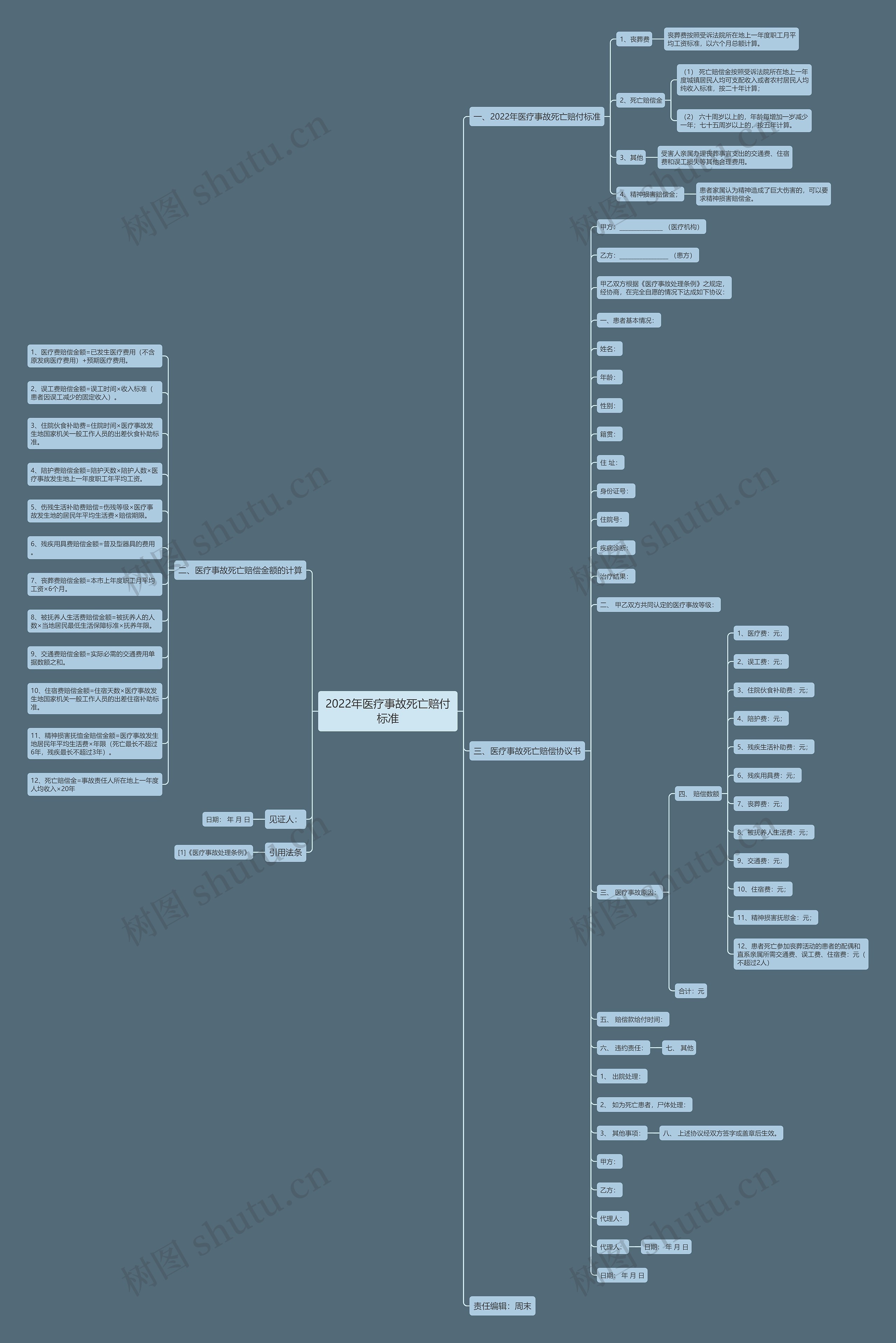 2022年医疗事故死亡赔付标准思维导图
