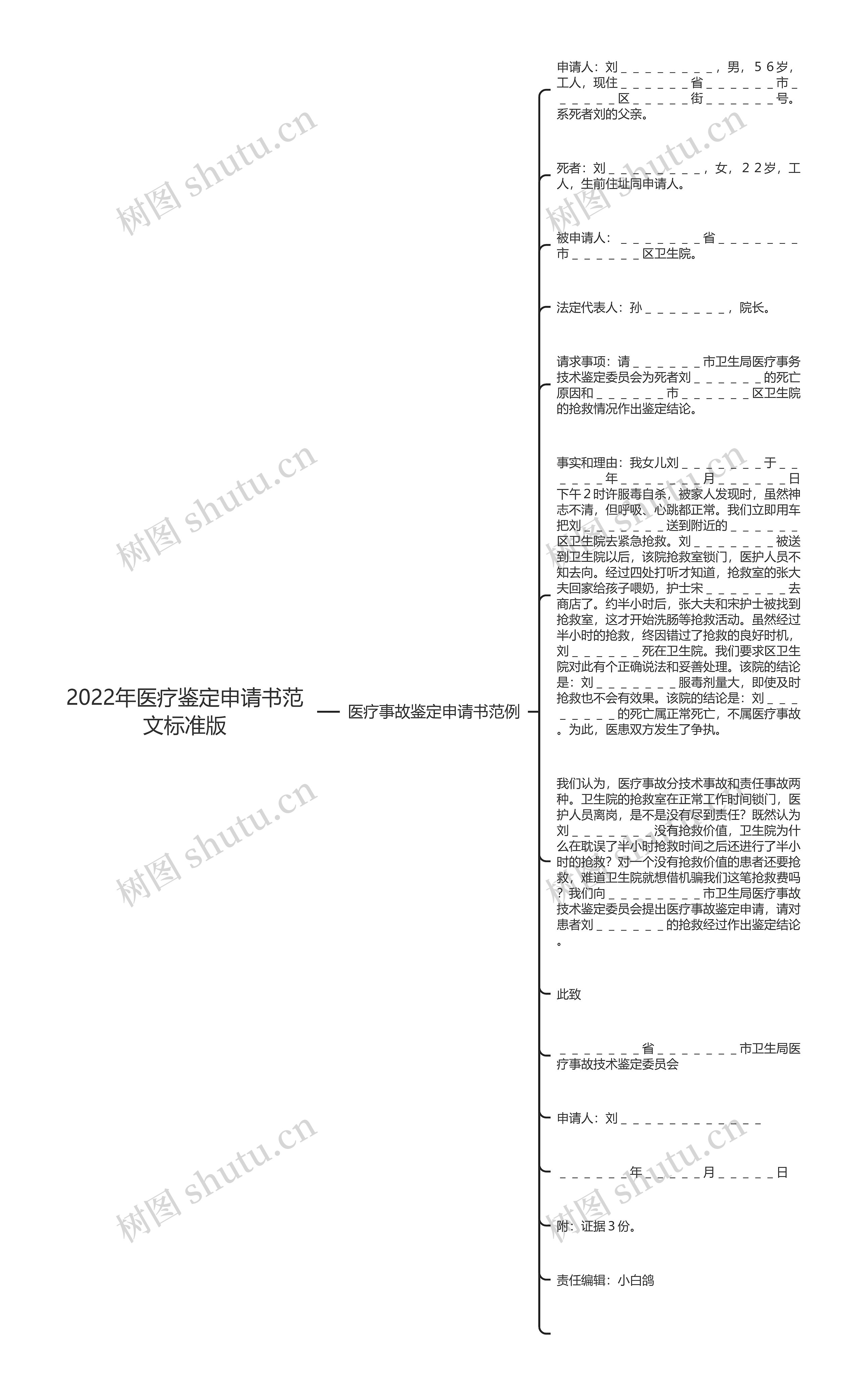 2022年医疗鉴定申请书范文标准版思维导图