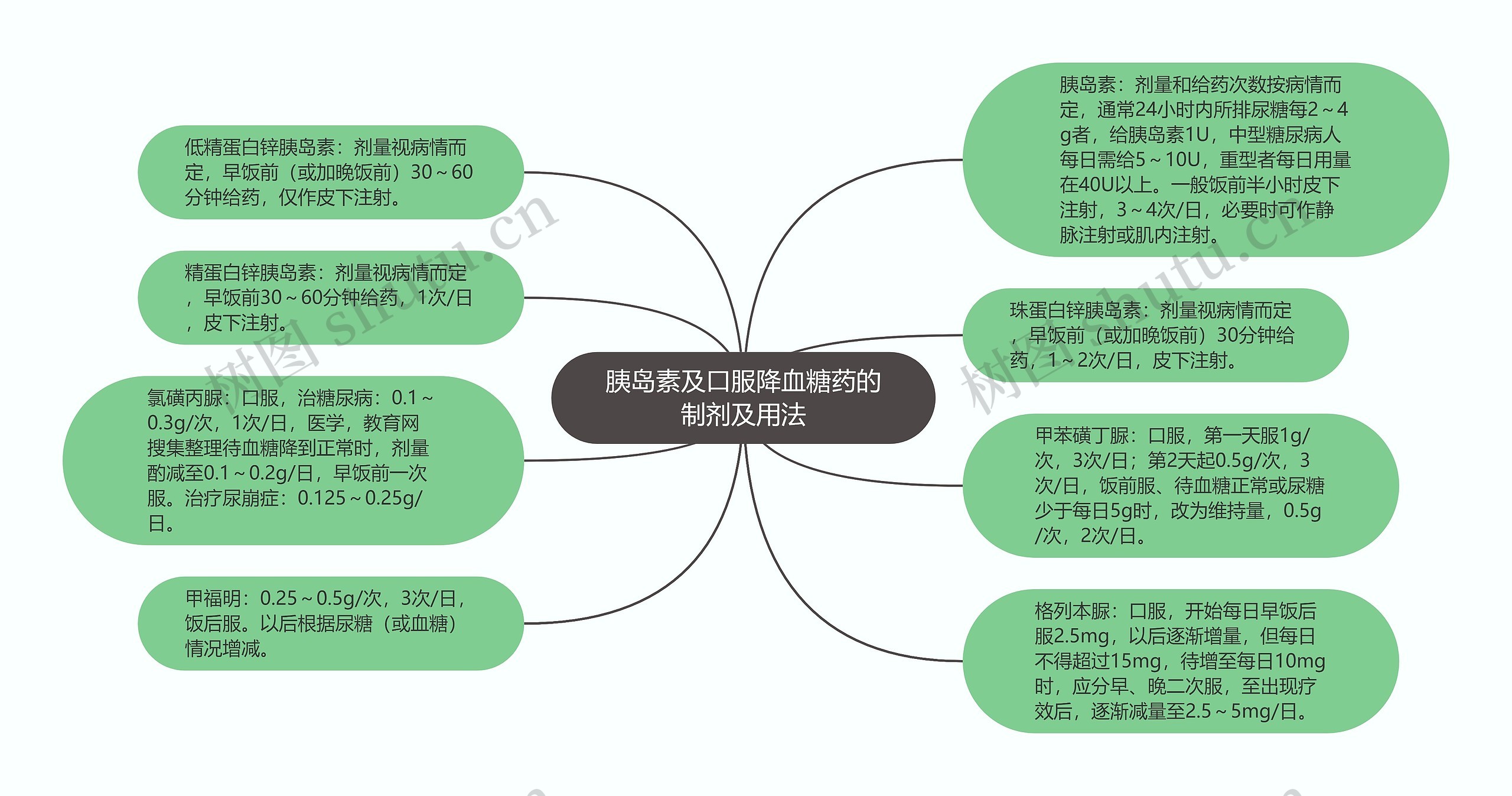 胰岛素及口服降血糖药的制剂及用法思维导图