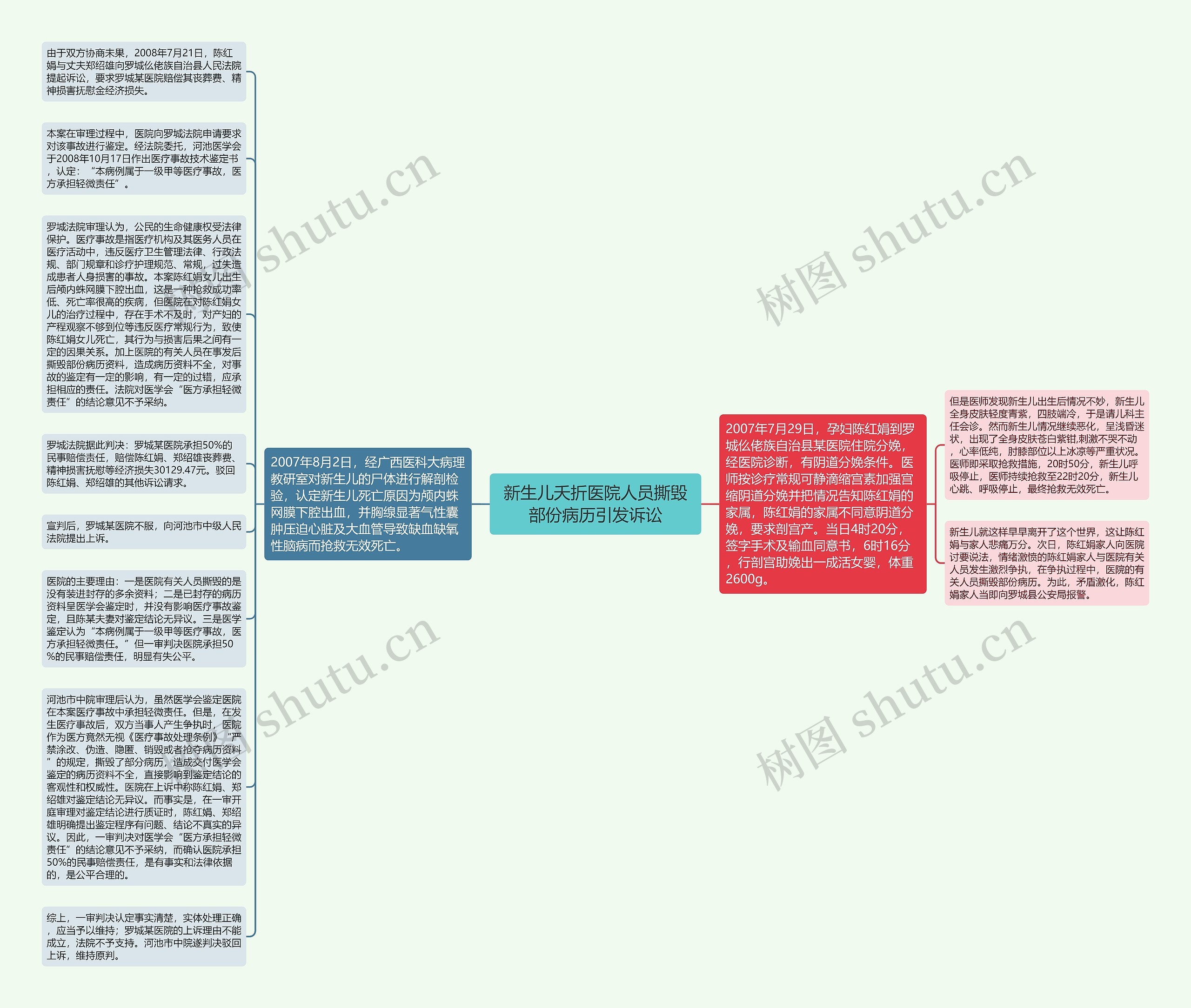 新生儿夭折医院人员撕毁部份病历引发诉讼思维导图