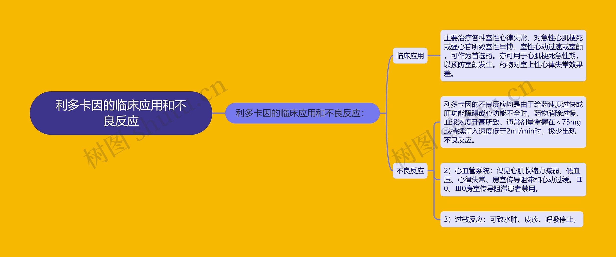 利多卡因的临床应用和不良反应思维导图