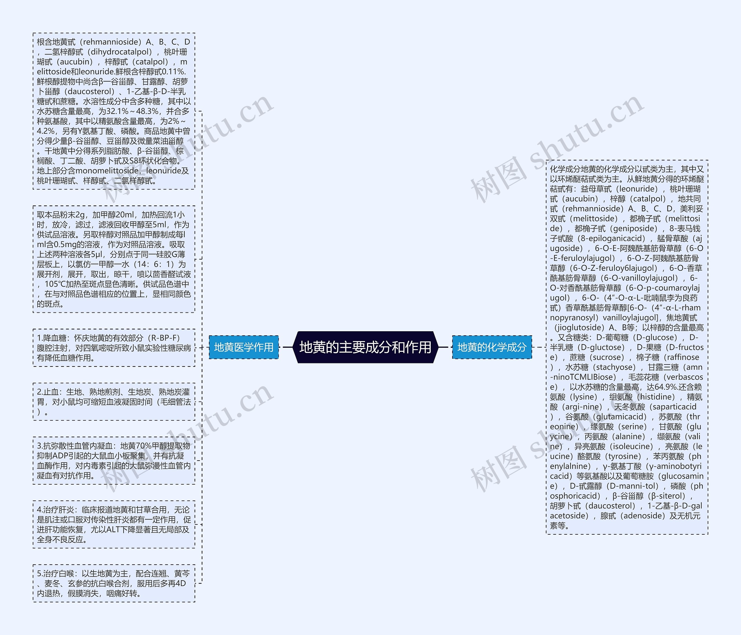 地黄的主要成分和作用思维导图