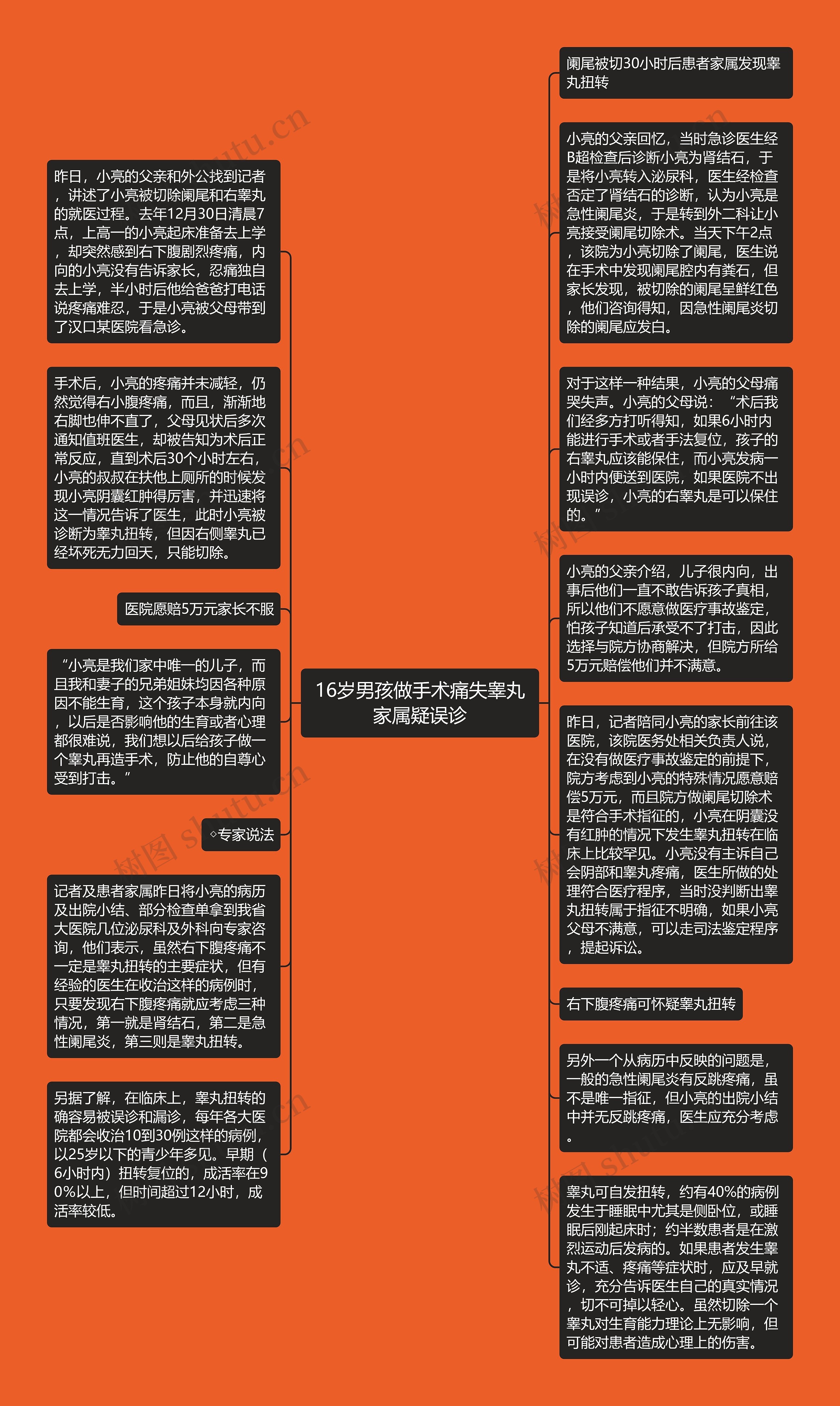 16岁男孩做手术痛失睾丸家属疑误诊思维导图