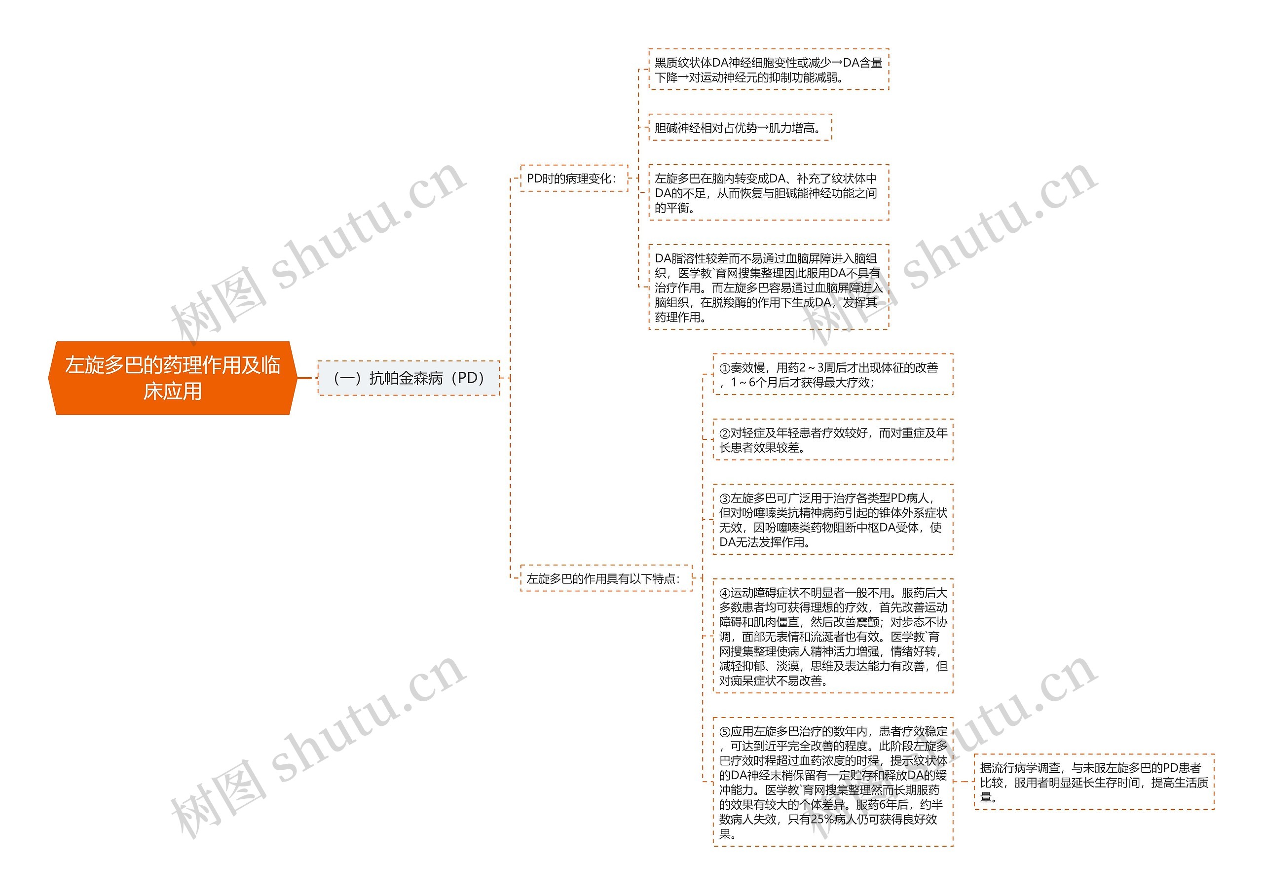 左旋多巴的药理作用及临床应用思维导图