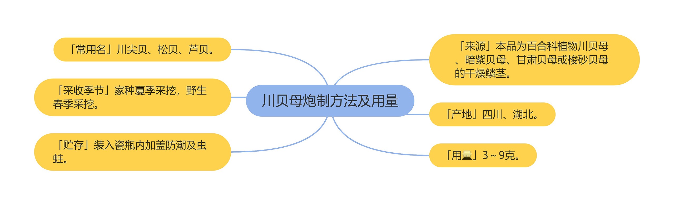 川贝母炮制方法及用量思维导图