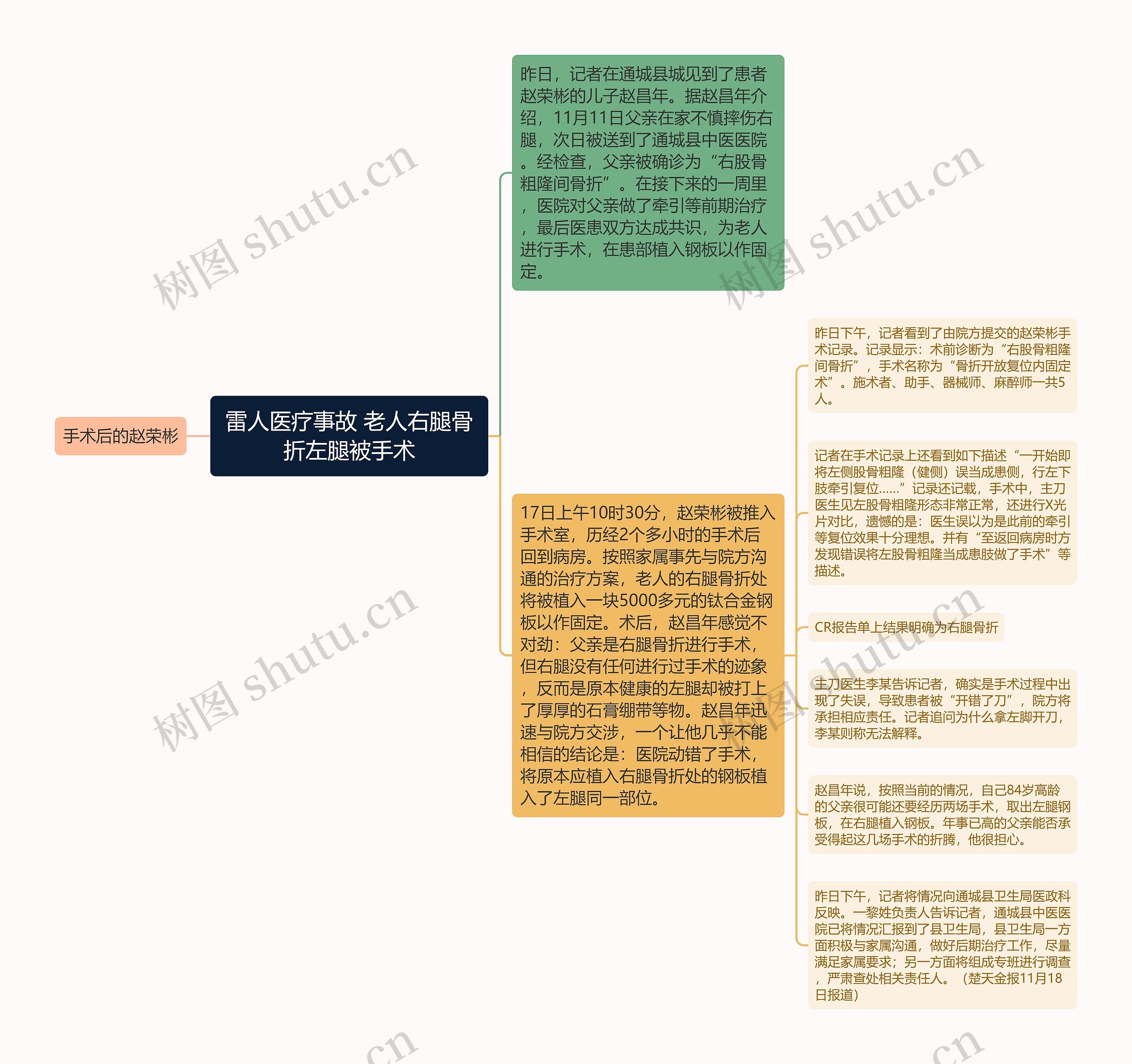 雷人医疗事故 老人右腿骨折左腿被手术思维导图