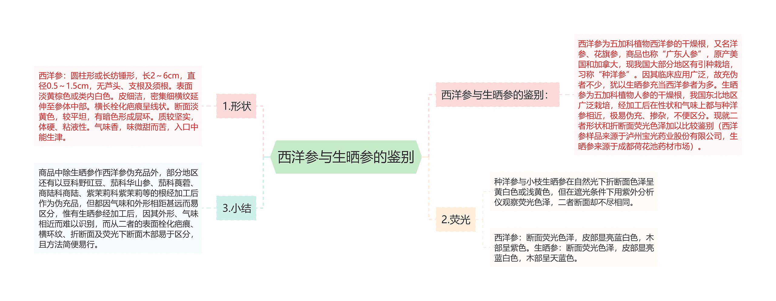 西洋参与生晒参的鉴别思维导图