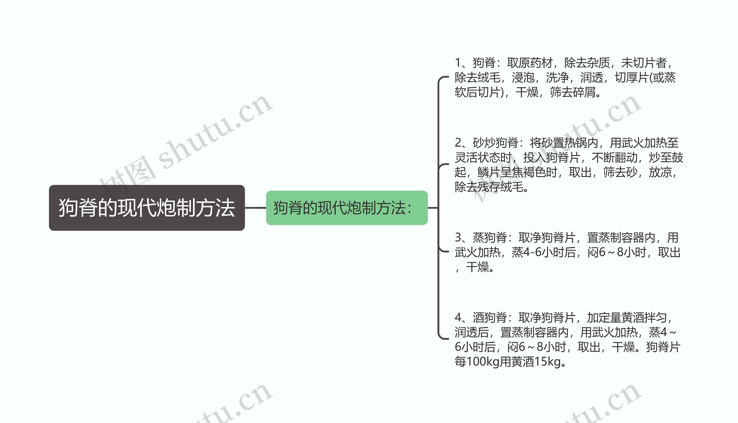 狗脊的现代炮制方法思维导图