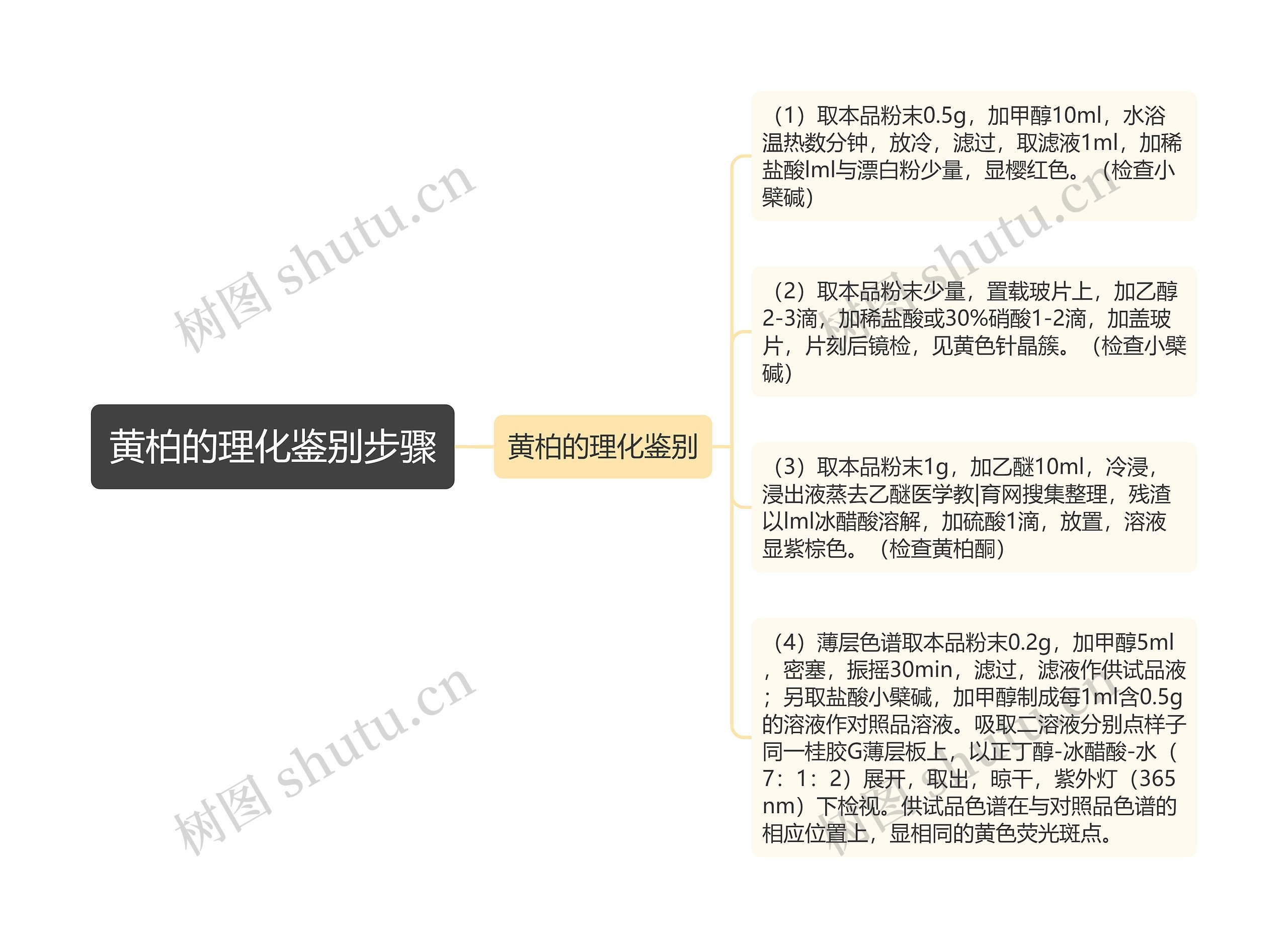 黄柏的理化鉴别步骤思维导图