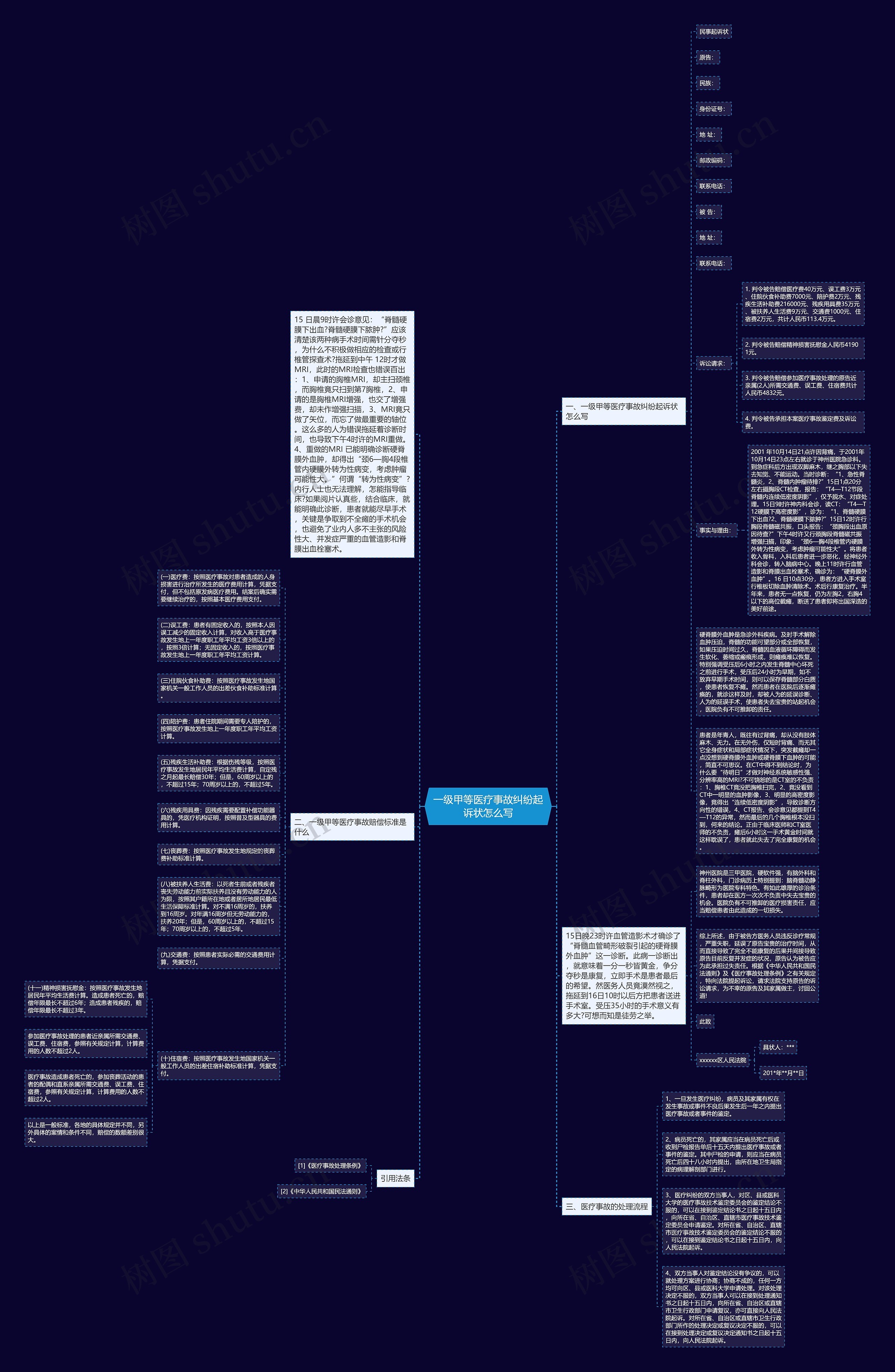 一级甲等医疗事故纠纷起诉状怎么写思维导图