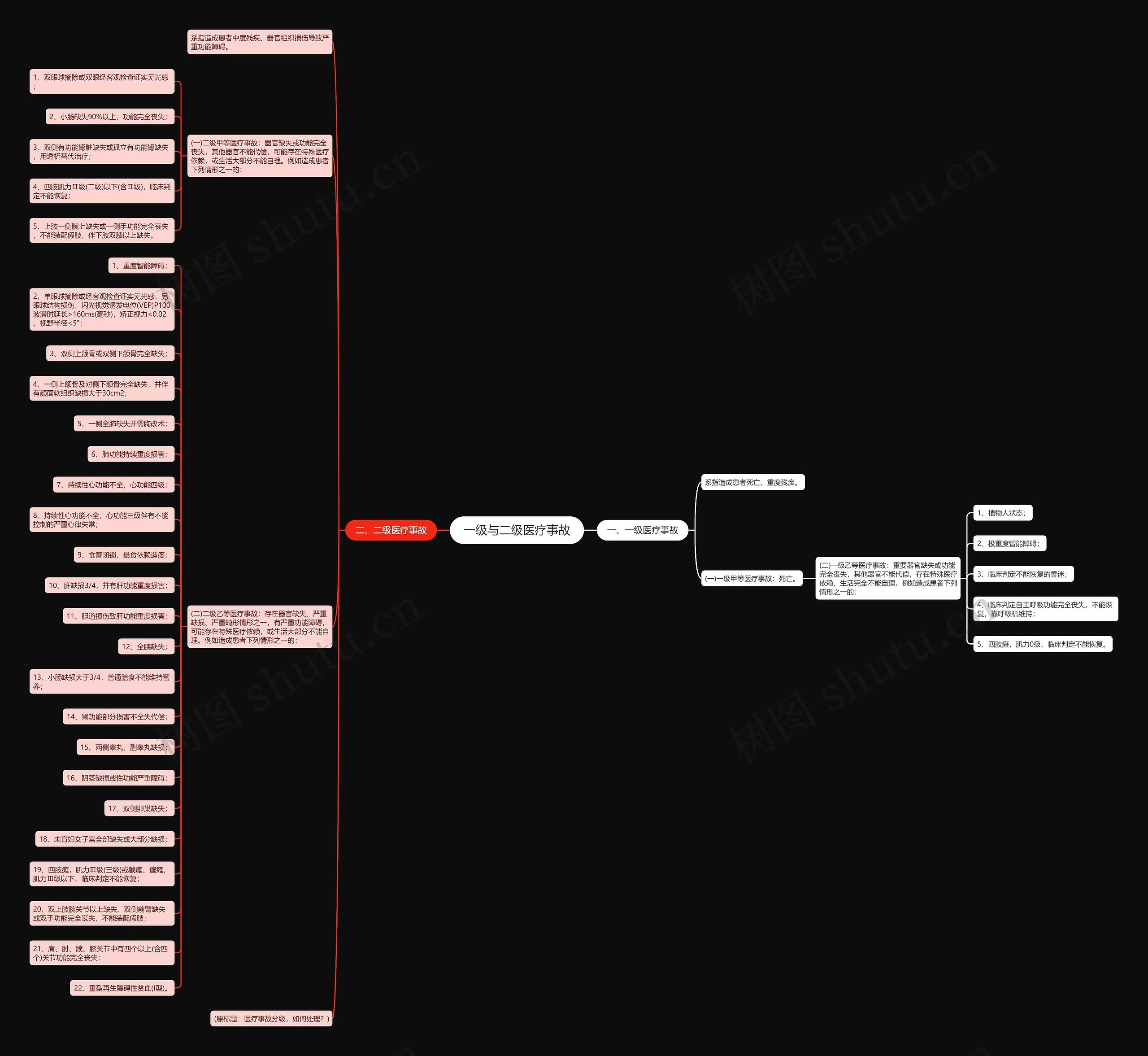 一级与二级医疗事故思维导图