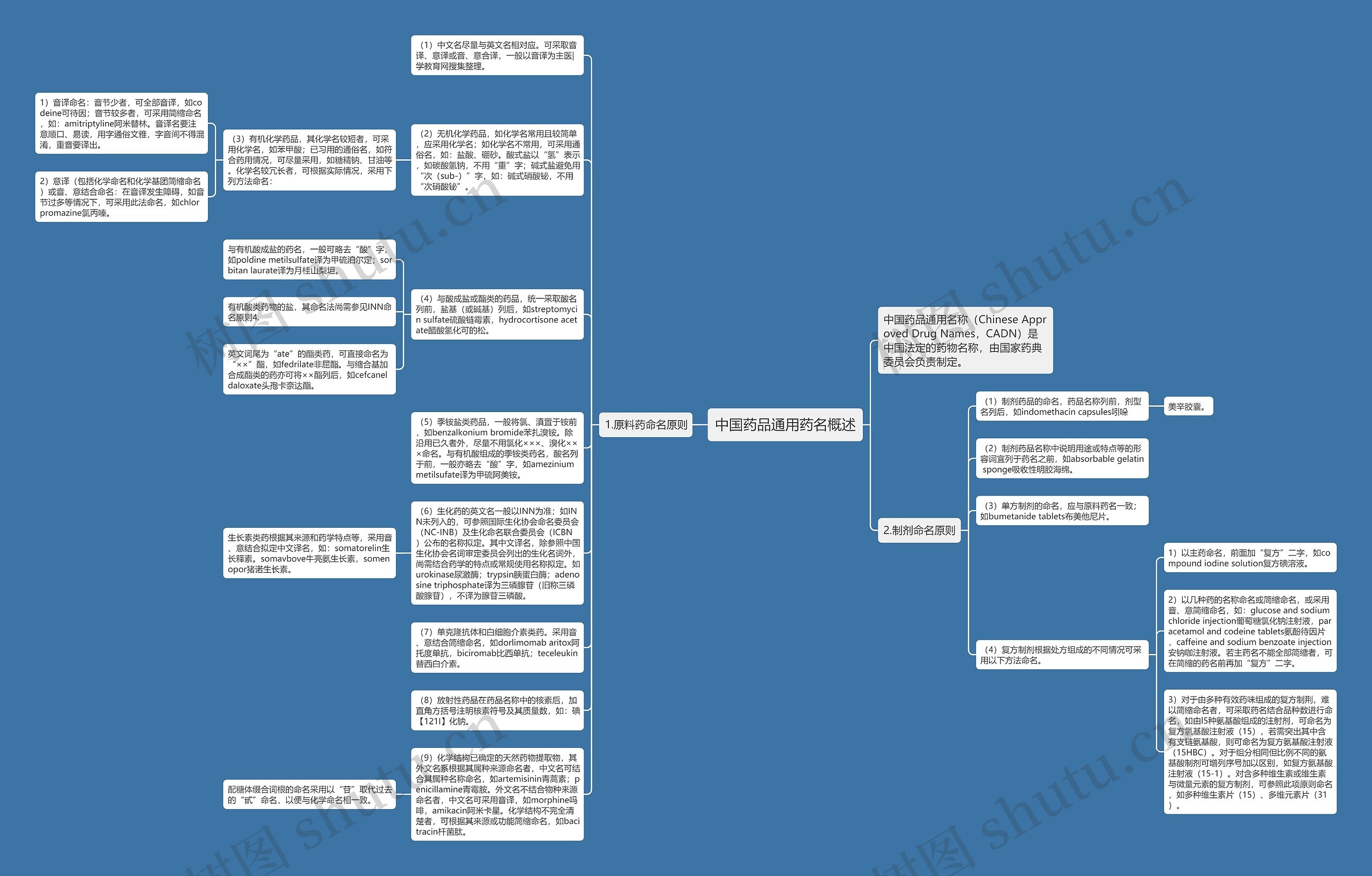 中国药品通用药名概述思维导图