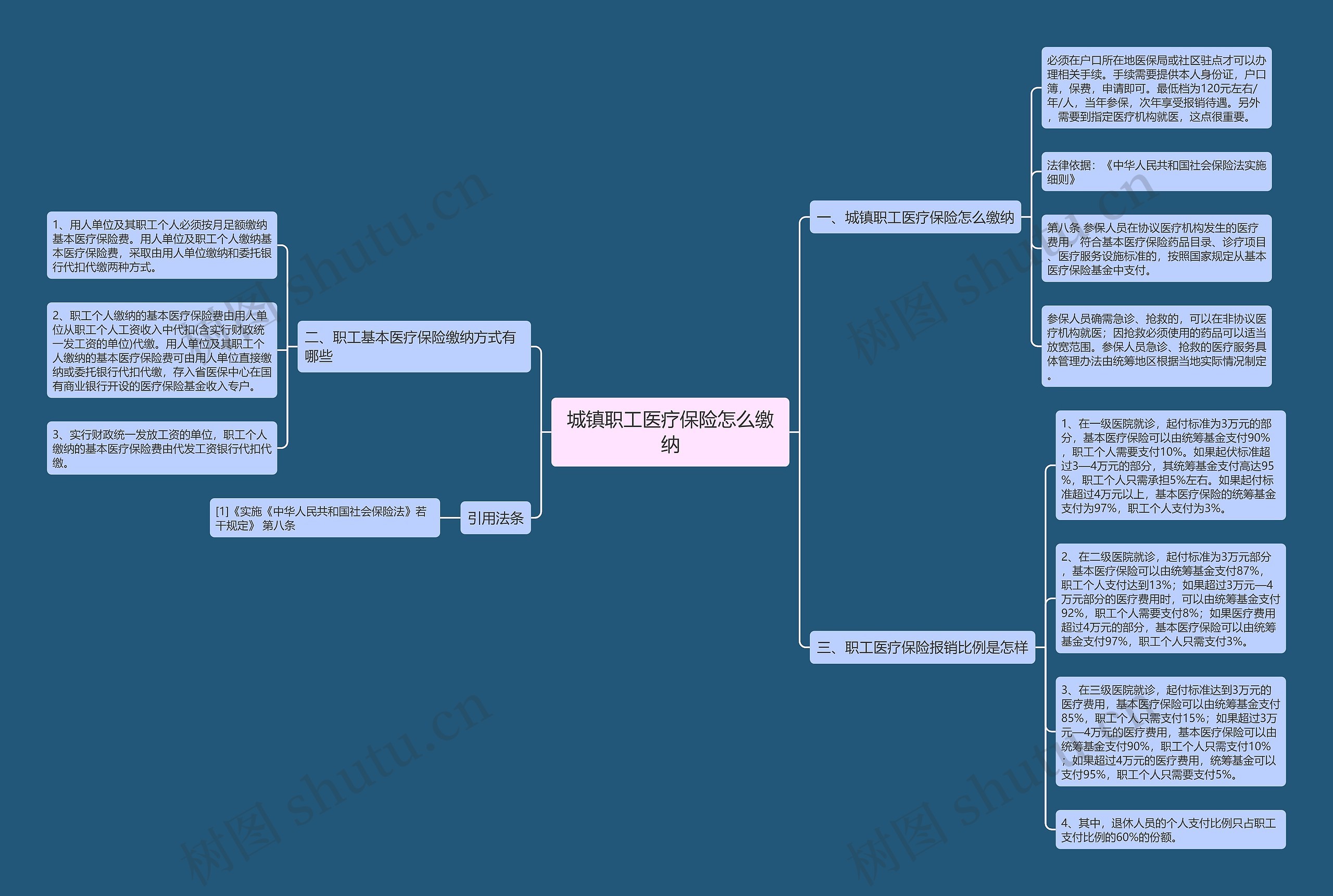 城镇职工医疗保险怎么缴纳思维导图