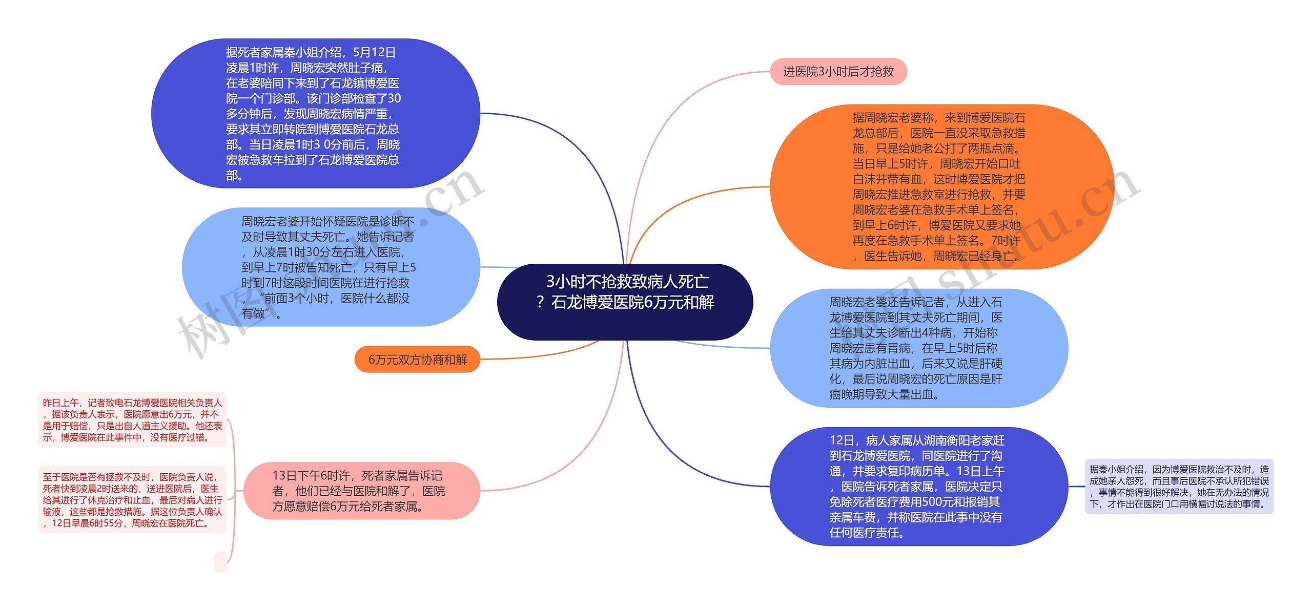  3小时不抢救致病人死亡？石龙博爱医院6万元和解 思维导图