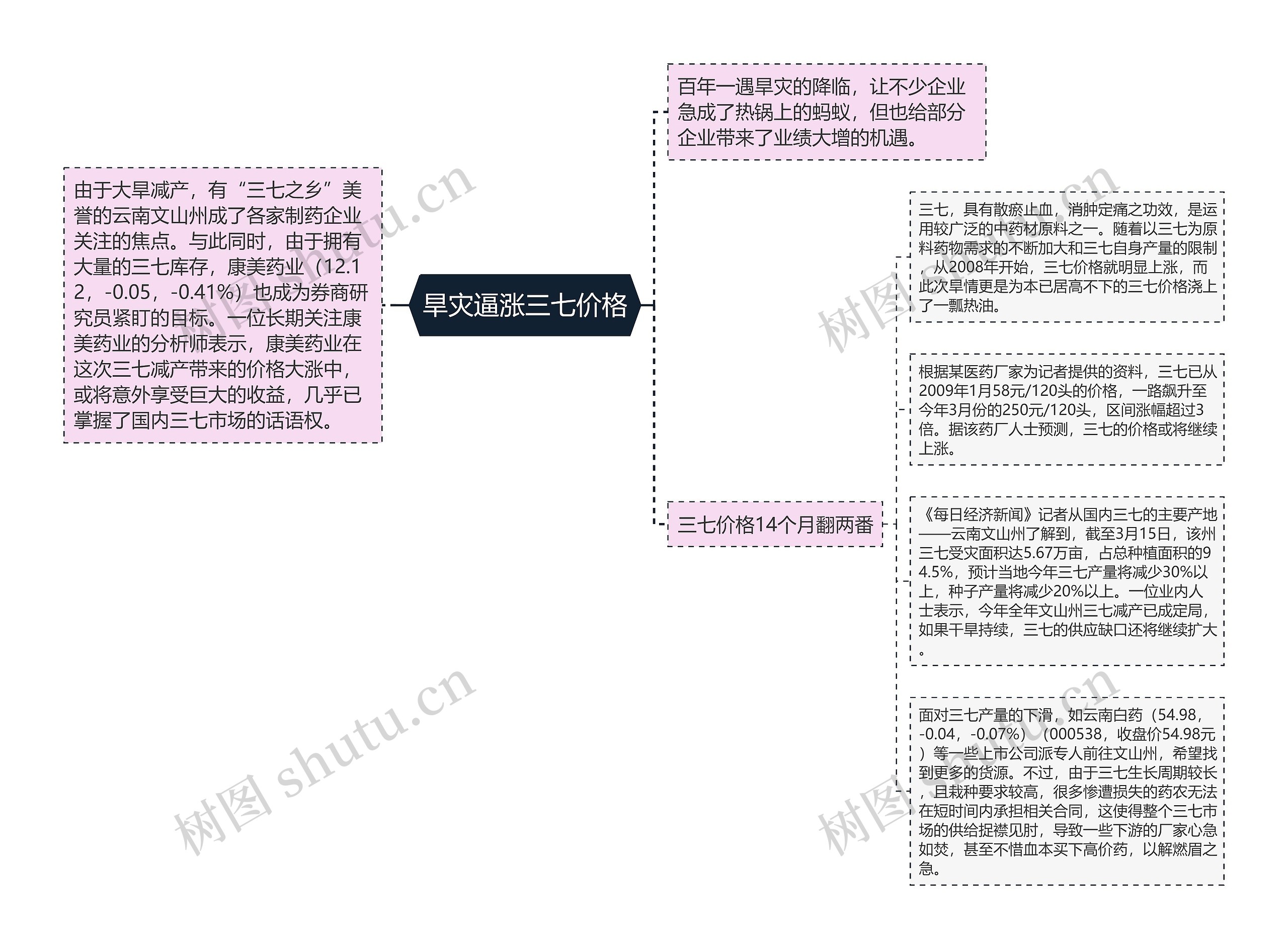 旱灾逼涨三七价格思维导图