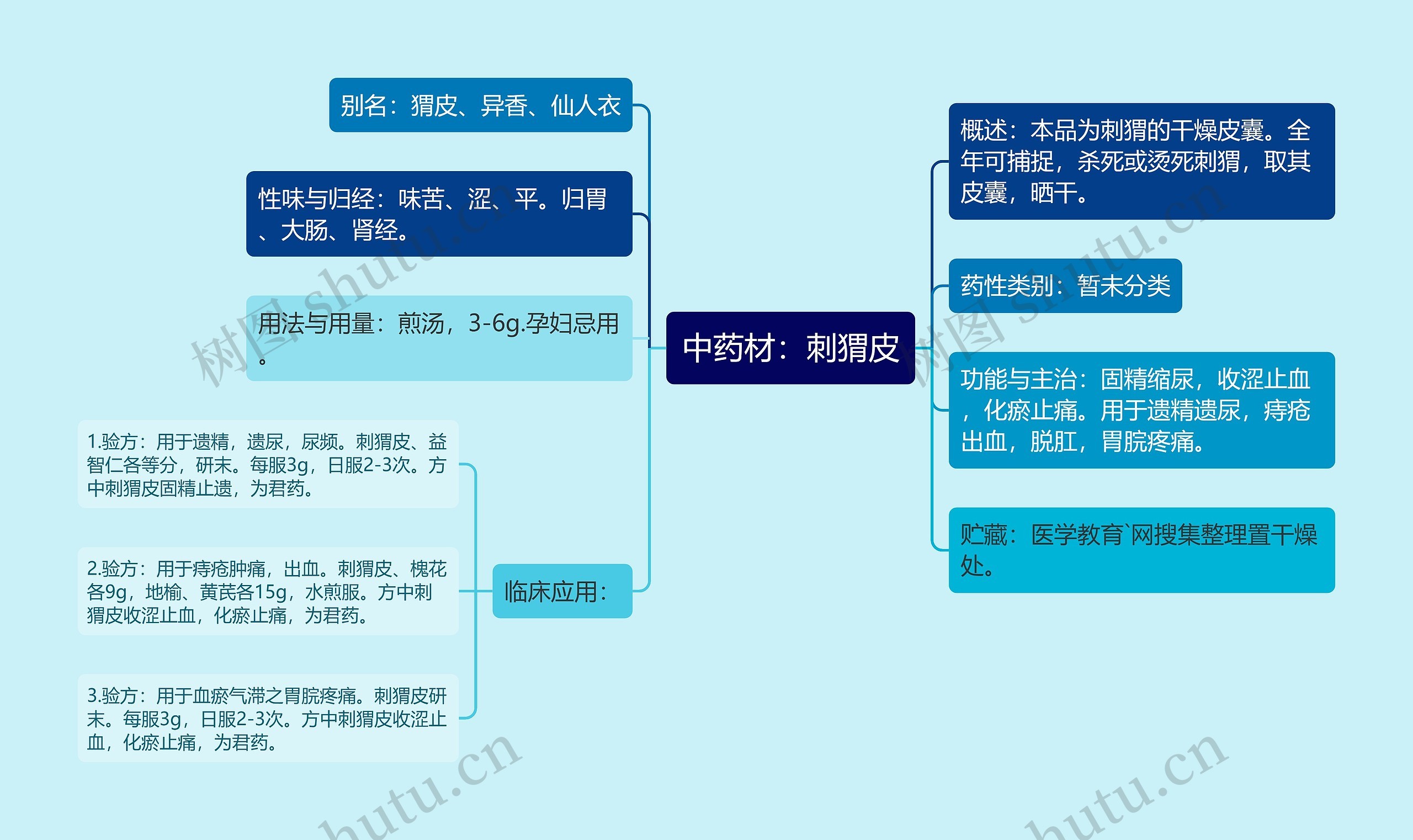 中药材：刺猬皮思维导图