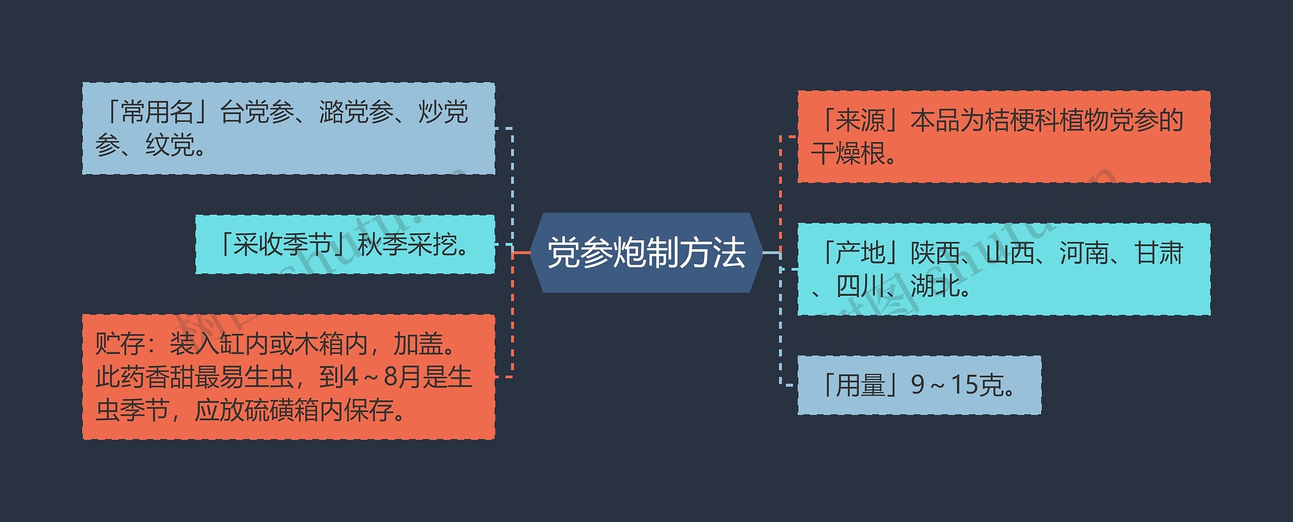 党参炮制方法思维导图