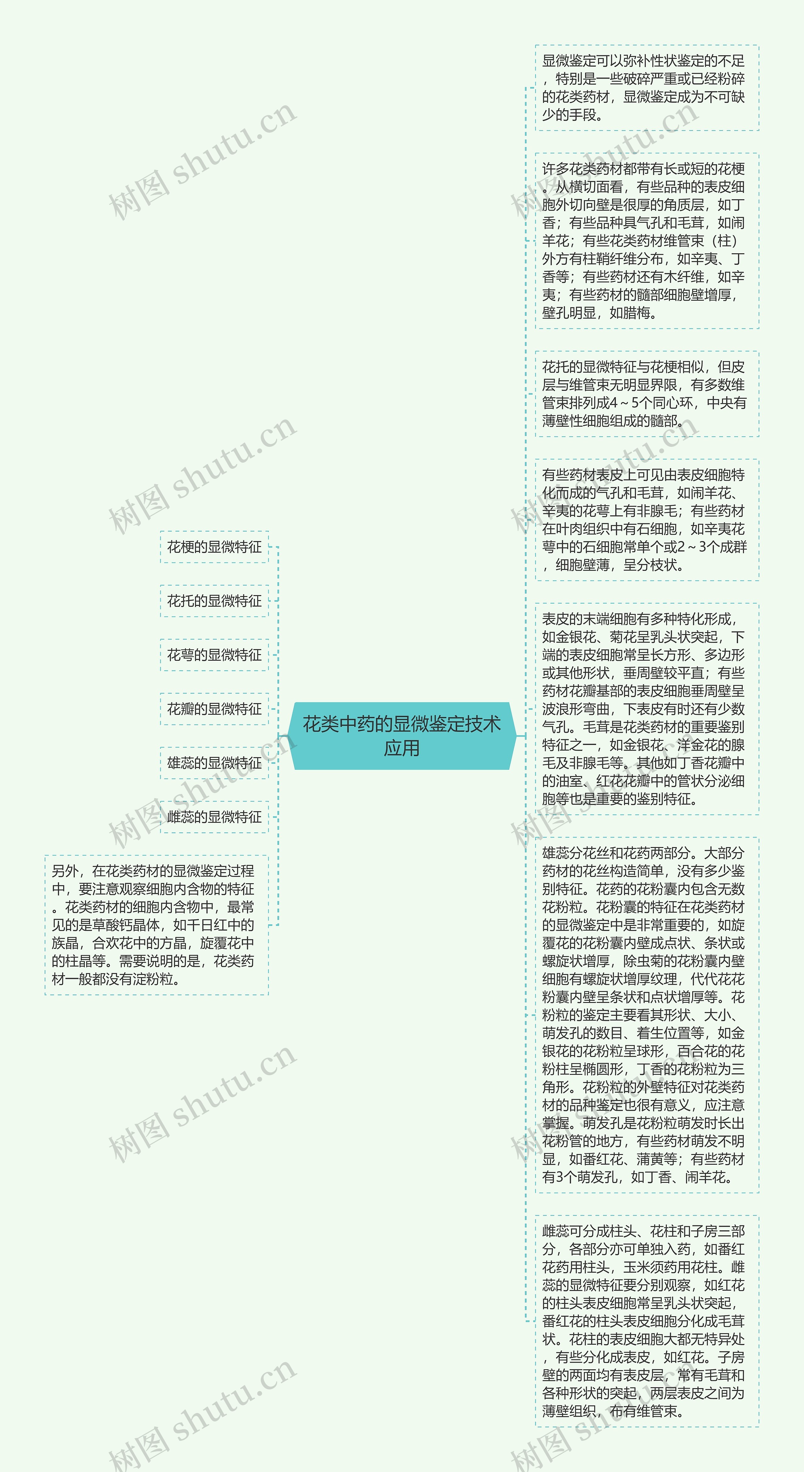 花类中药的显微鉴定技术应用思维导图