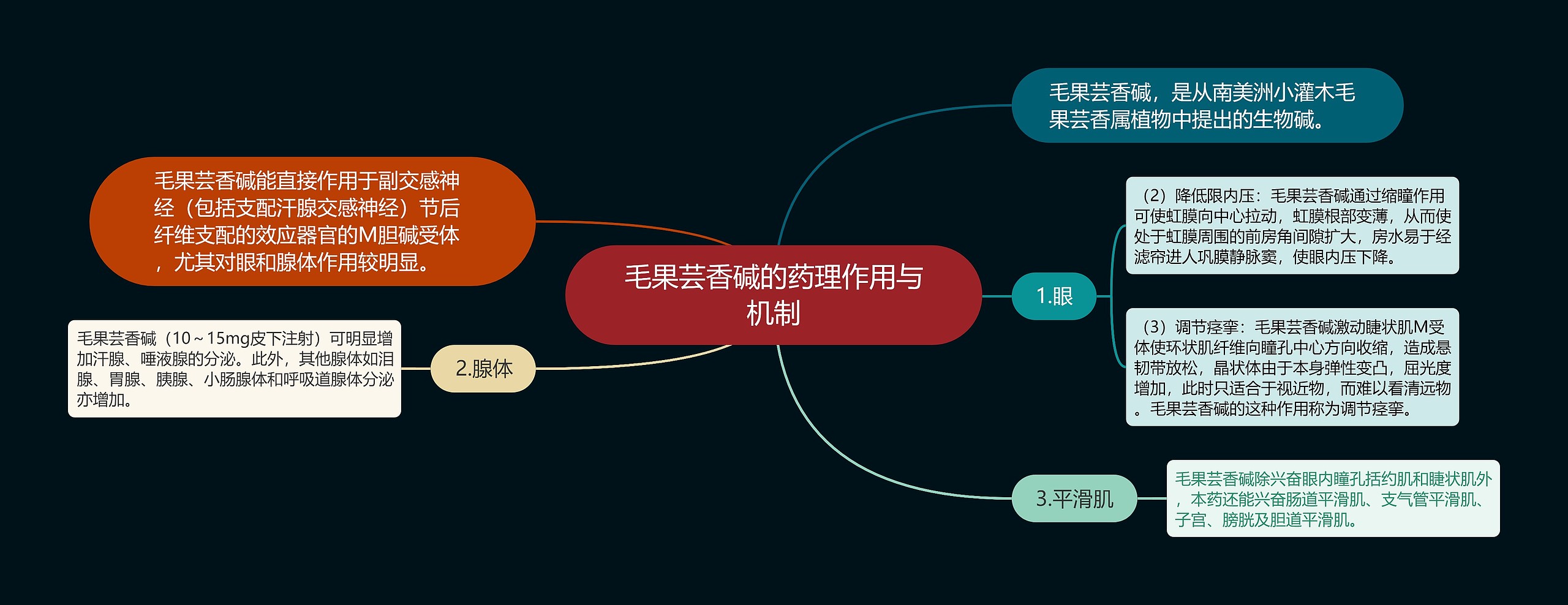 毛果芸香碱的药理作用与机制思维导图