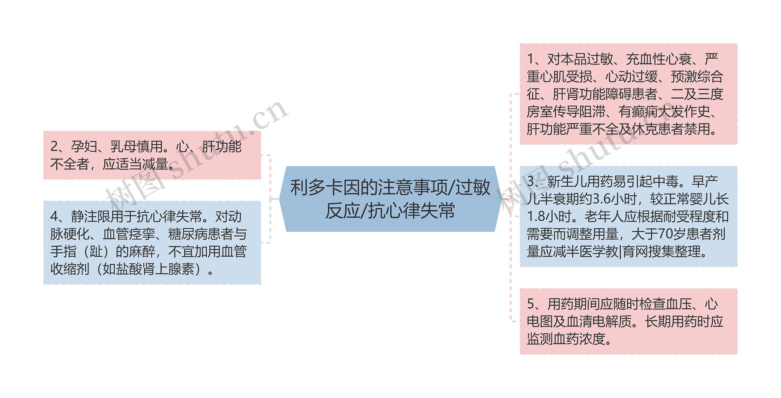 利多卡因的注意事项/过敏反应/抗心律失常思维导图