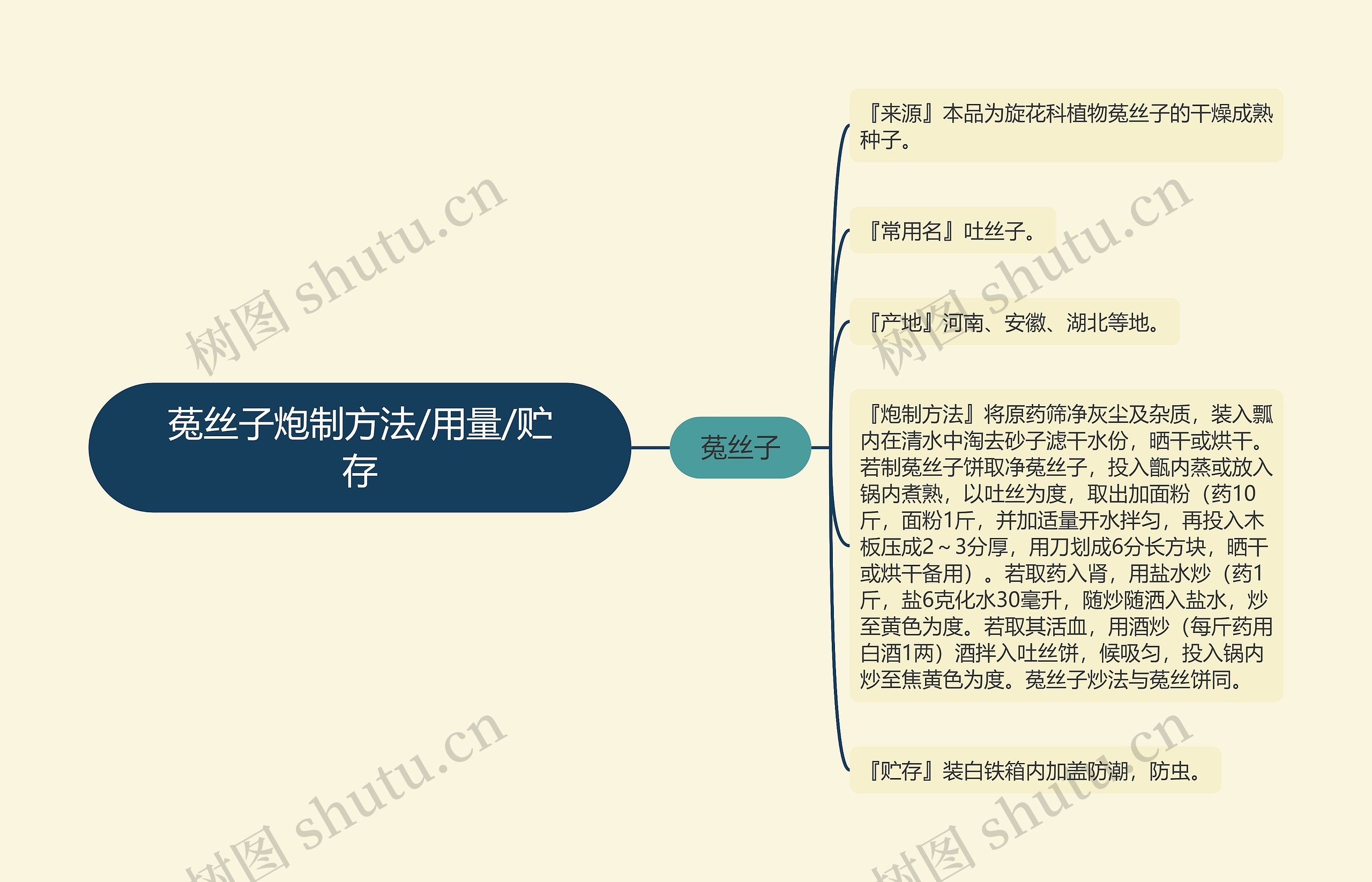 菟丝子炮制方法/用量/贮存思维导图